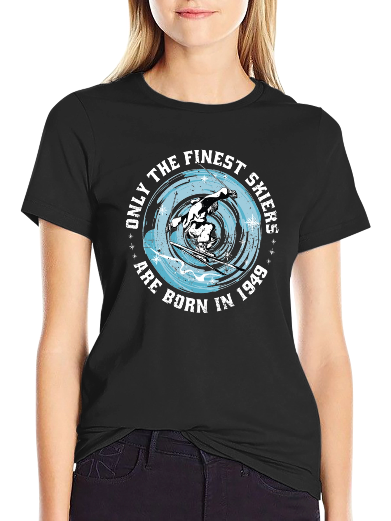 Black Finest Skiers Born in 1949 Graphic T-Shirt view 2