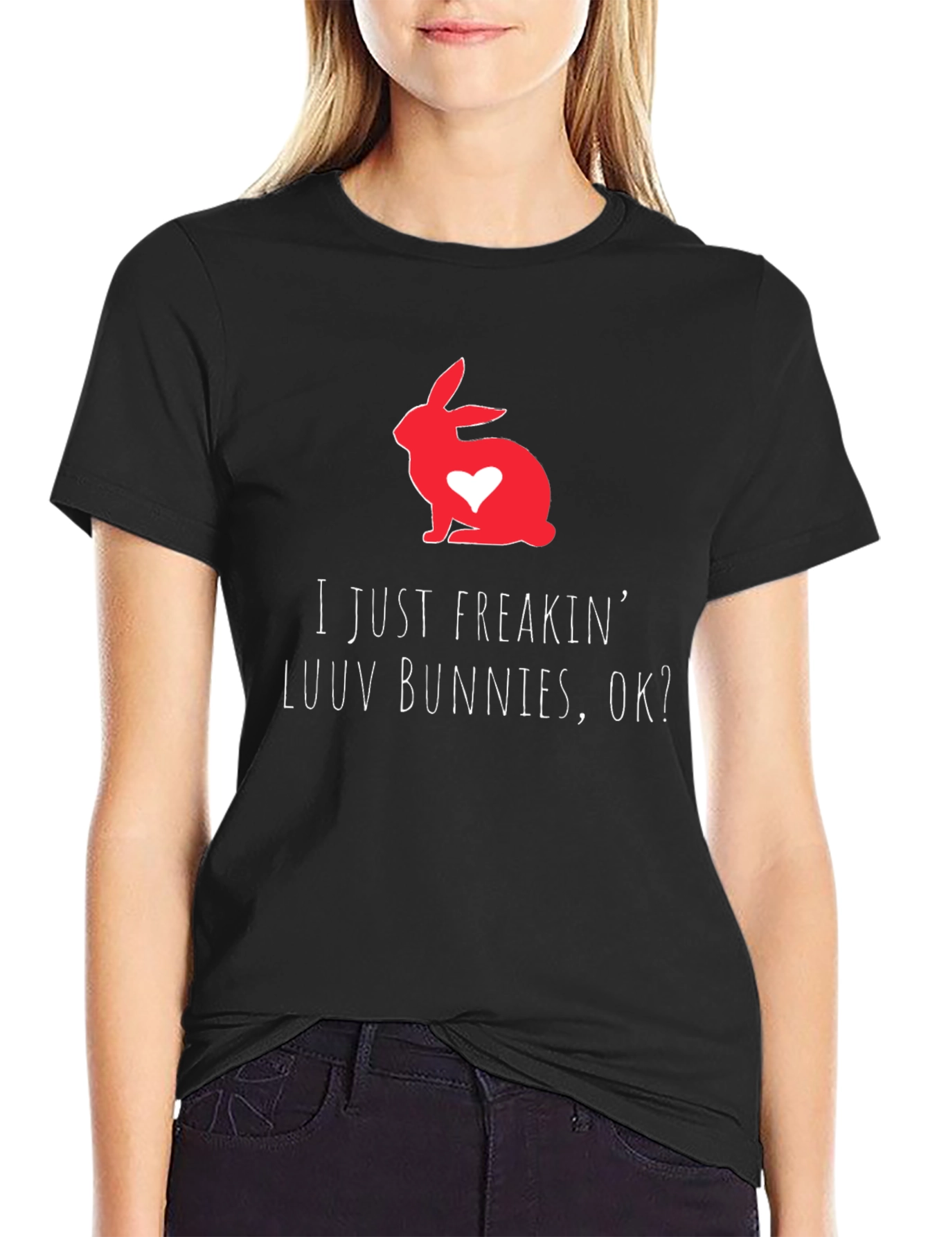 Black I Just Freakin' Luv Bunnies OK T-Shirt view 2