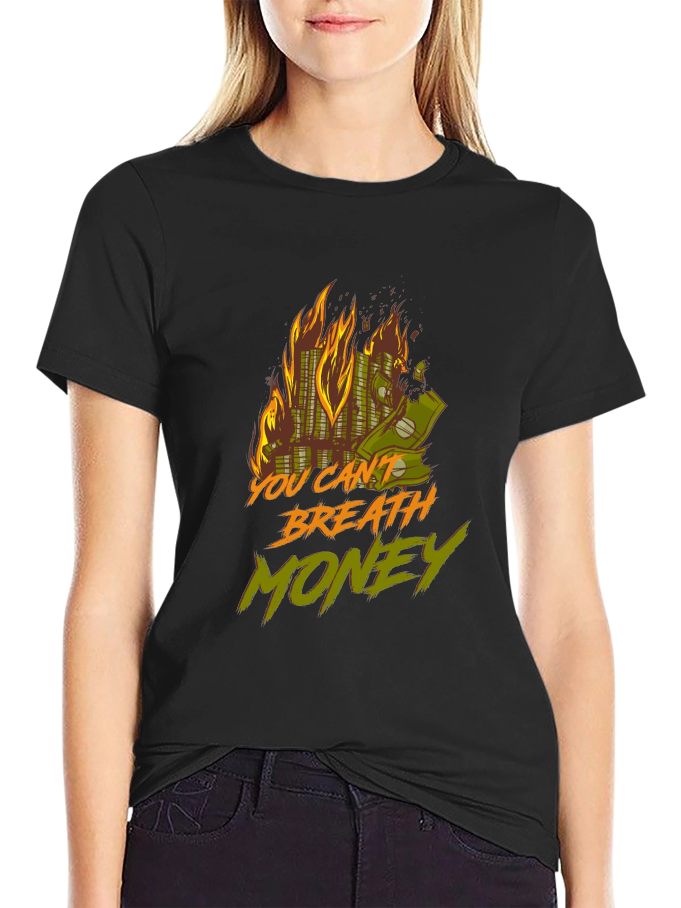 Black Burning Money Graphic Tee view 2