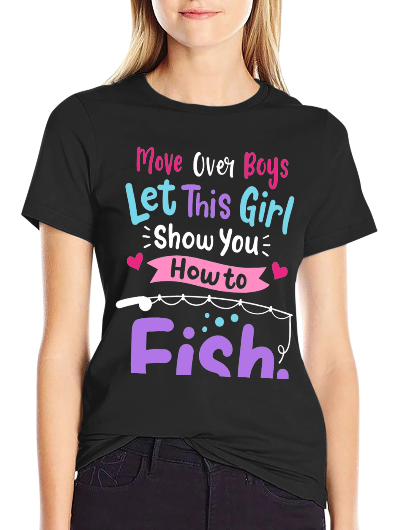 Black Fishing Girl's T-Shirt - "Move Over Boys" view 2