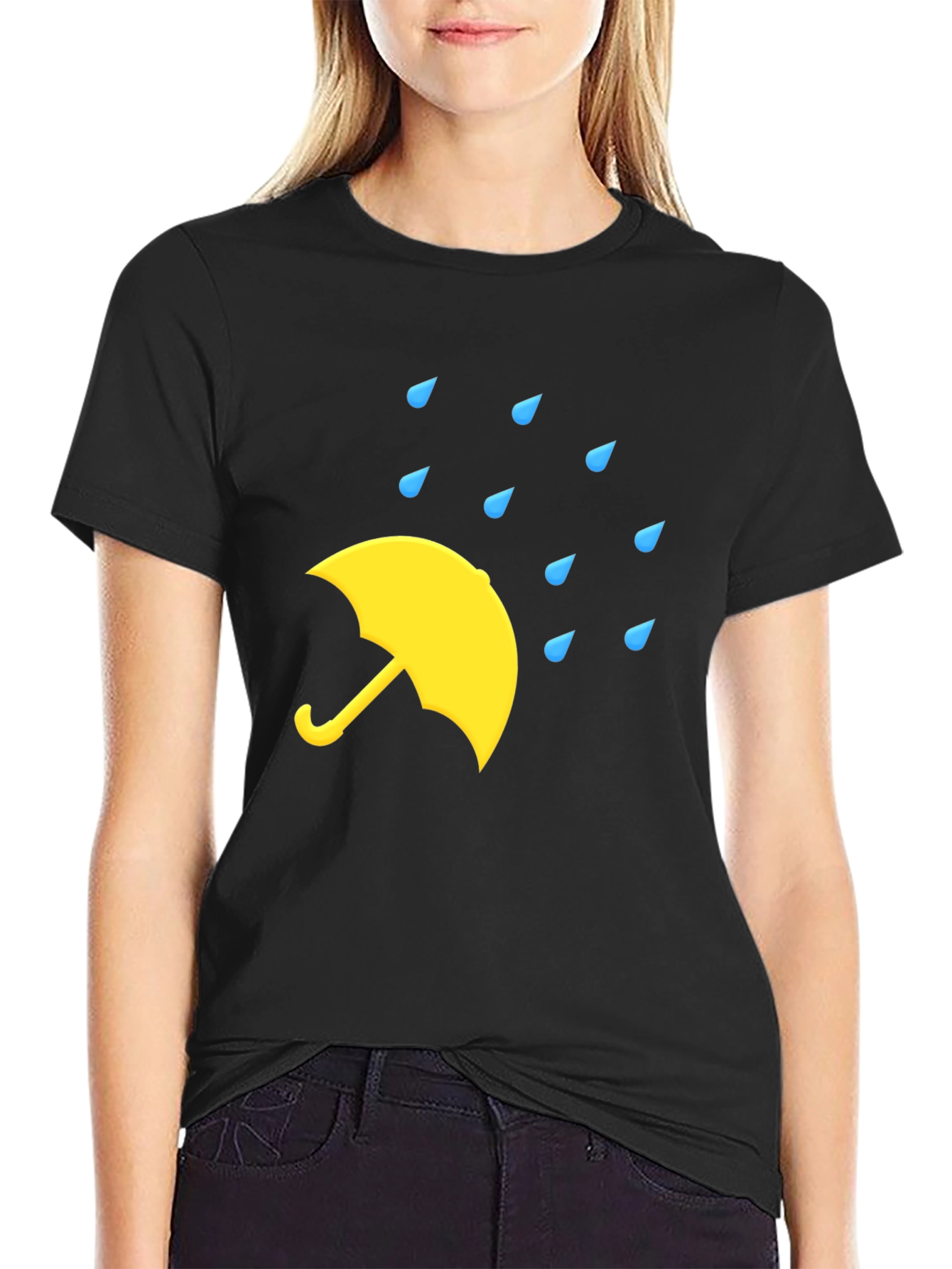 Black Rainy Day Umbrella Black T-Shirt view 2