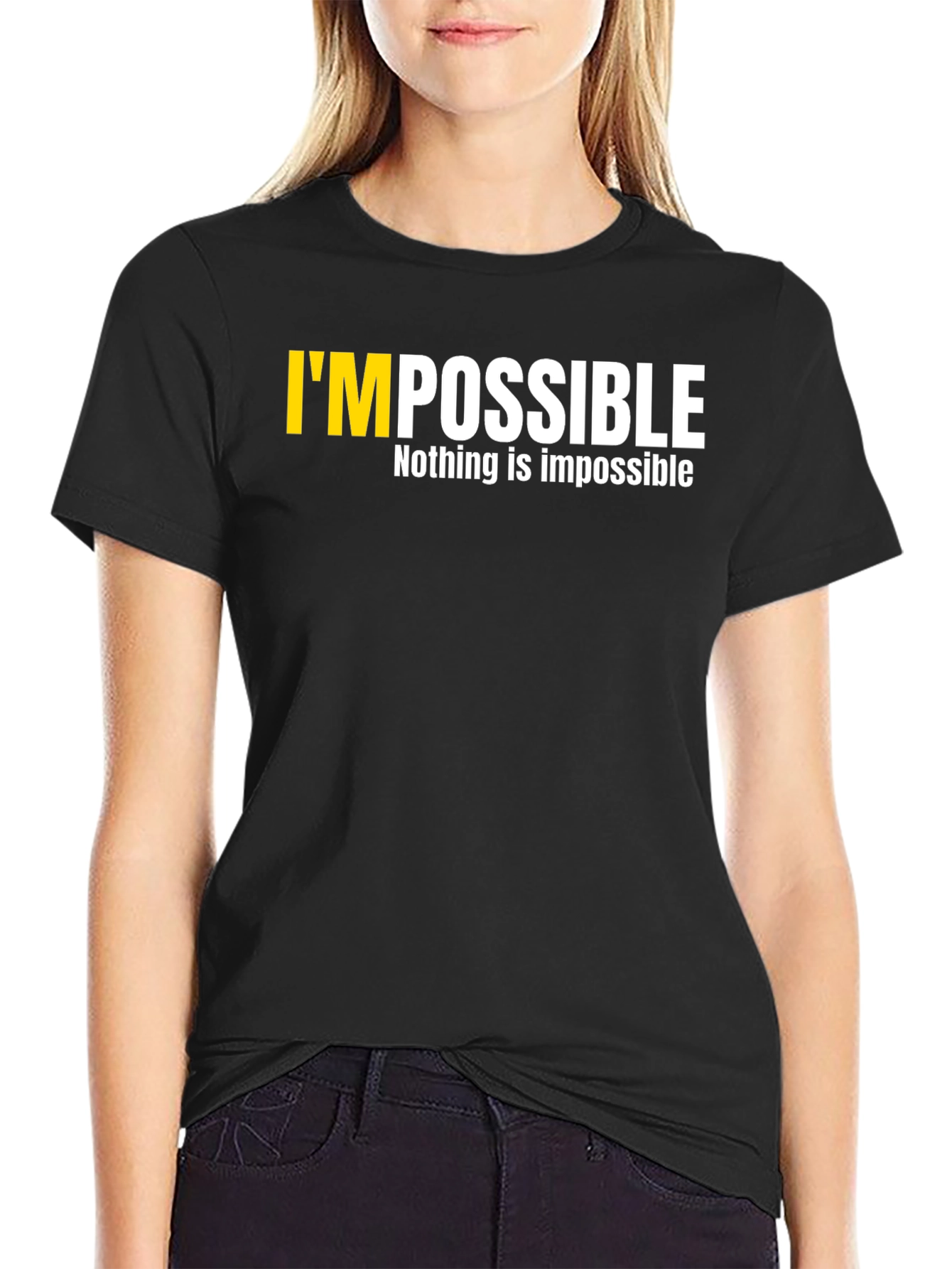 Black Motivational 'Impossible' Graphic T-Shirt - Black view 2