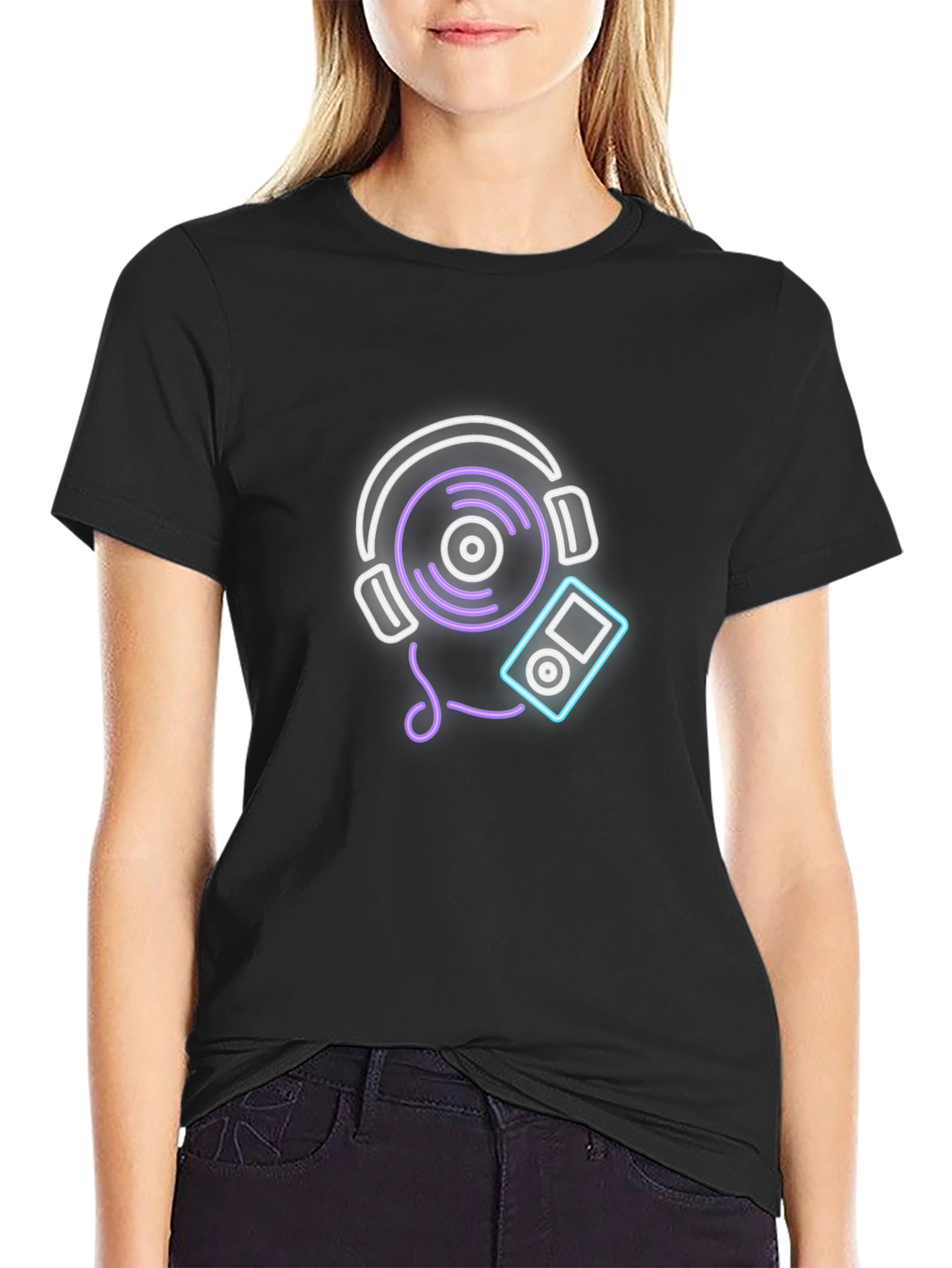 Black Neon Music Graphic Tee - Black Cotton Blend view 2
