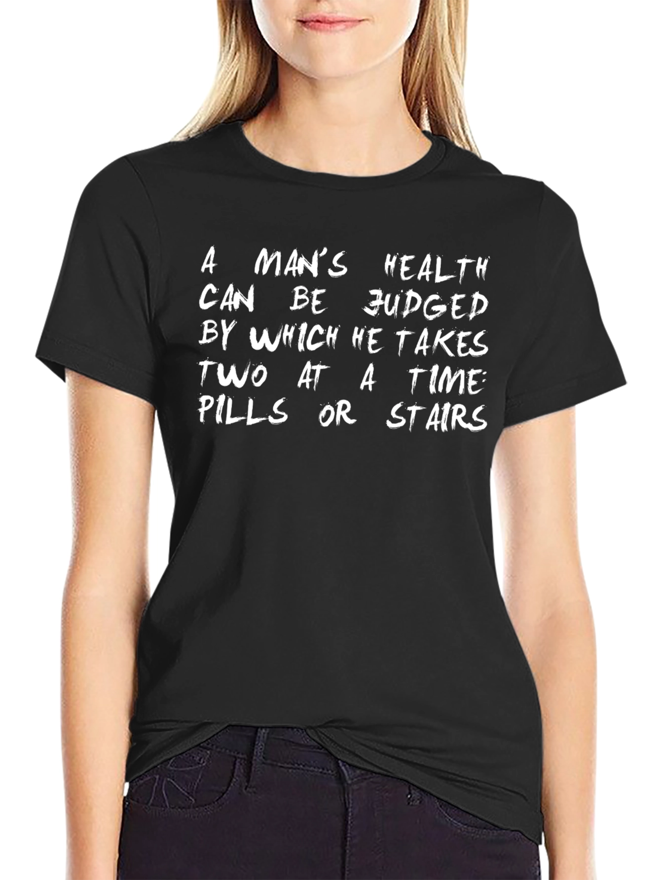 Black A Man's Health Quote T-Shirt view 2