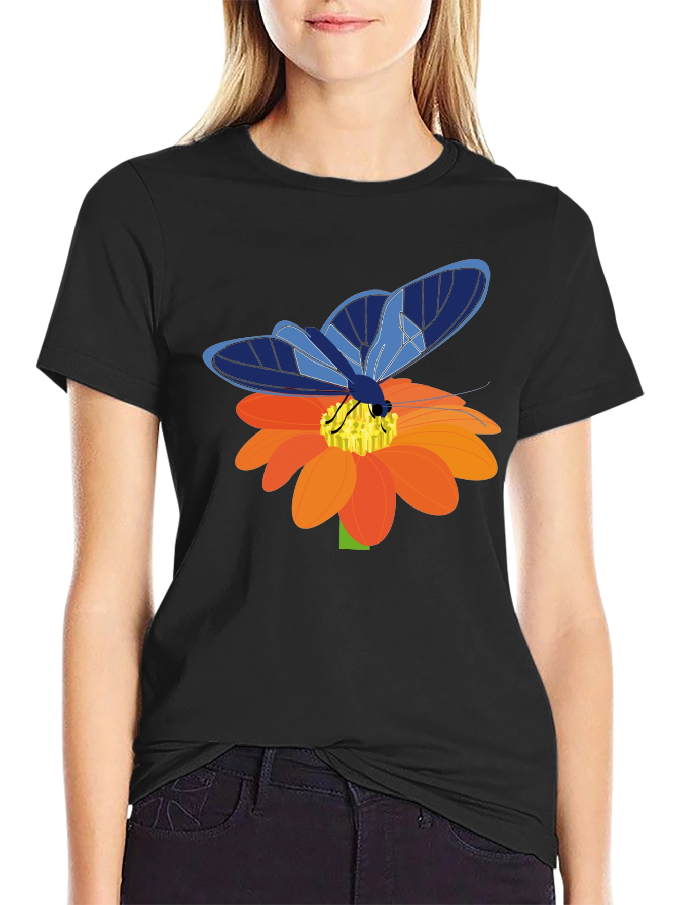 Black Butterfly on Flower Graphic T-Shirt view 2