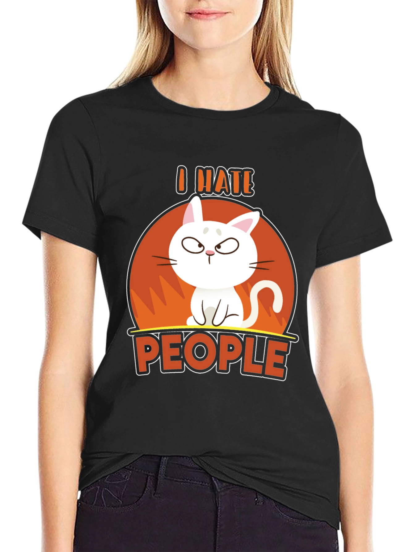 Black I Hate People Cat Graphic T-Shirt view 2