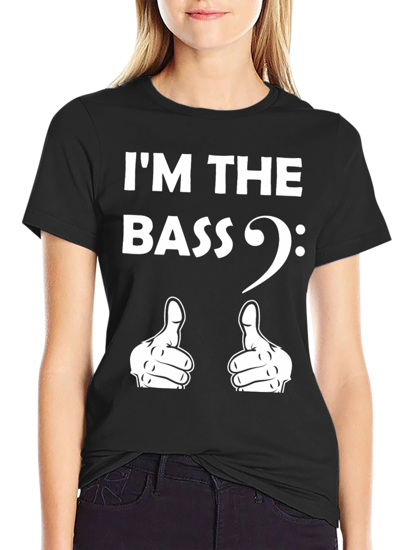 Black I'm the Bass Clef Music T-Shirt view 2