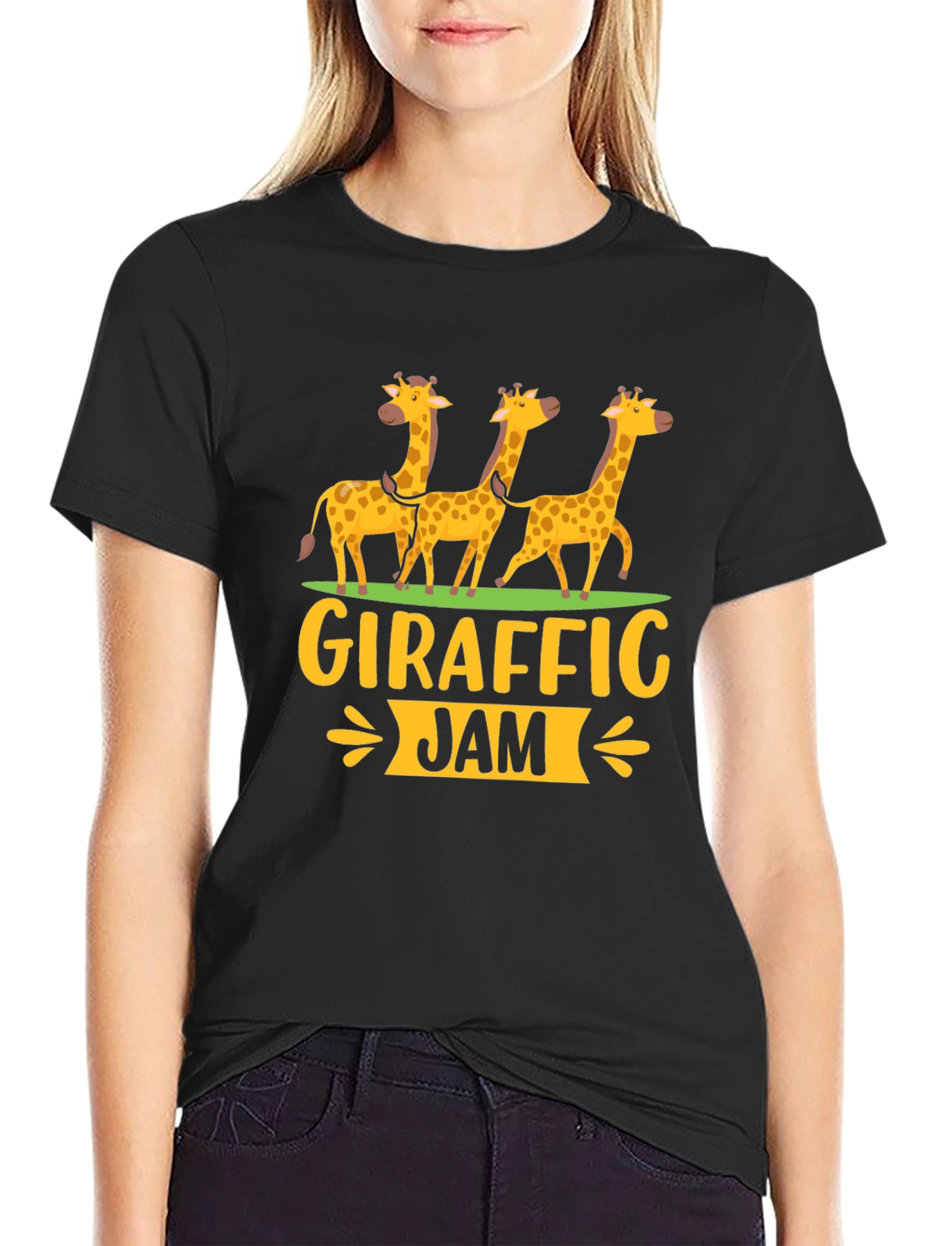 Black Giraffe Jam T-Shirt, Fun Giraffe Graphic Tee view 2