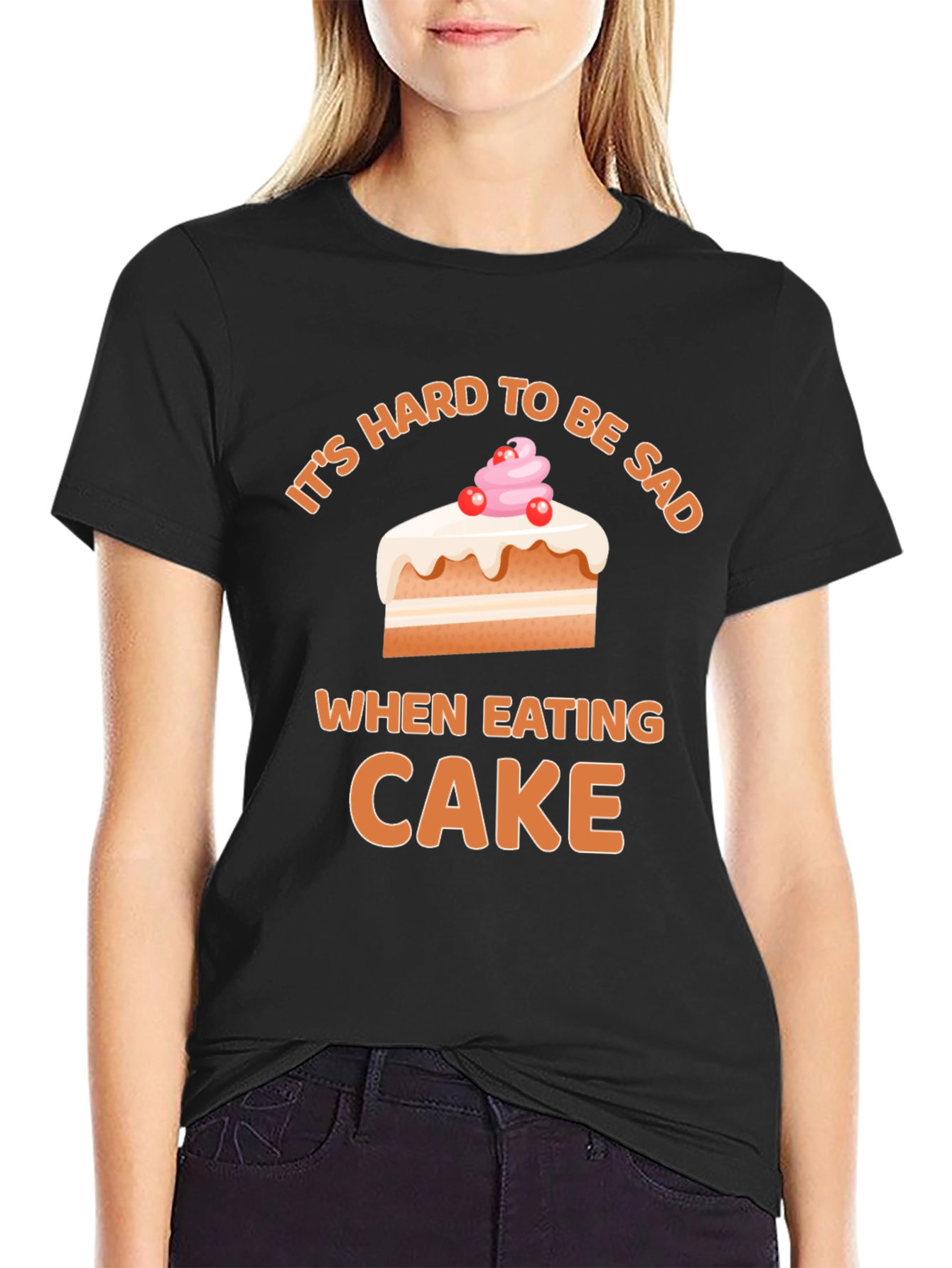 Black It's Hard To Be Sad When Eating Cake T-Shirt view 2