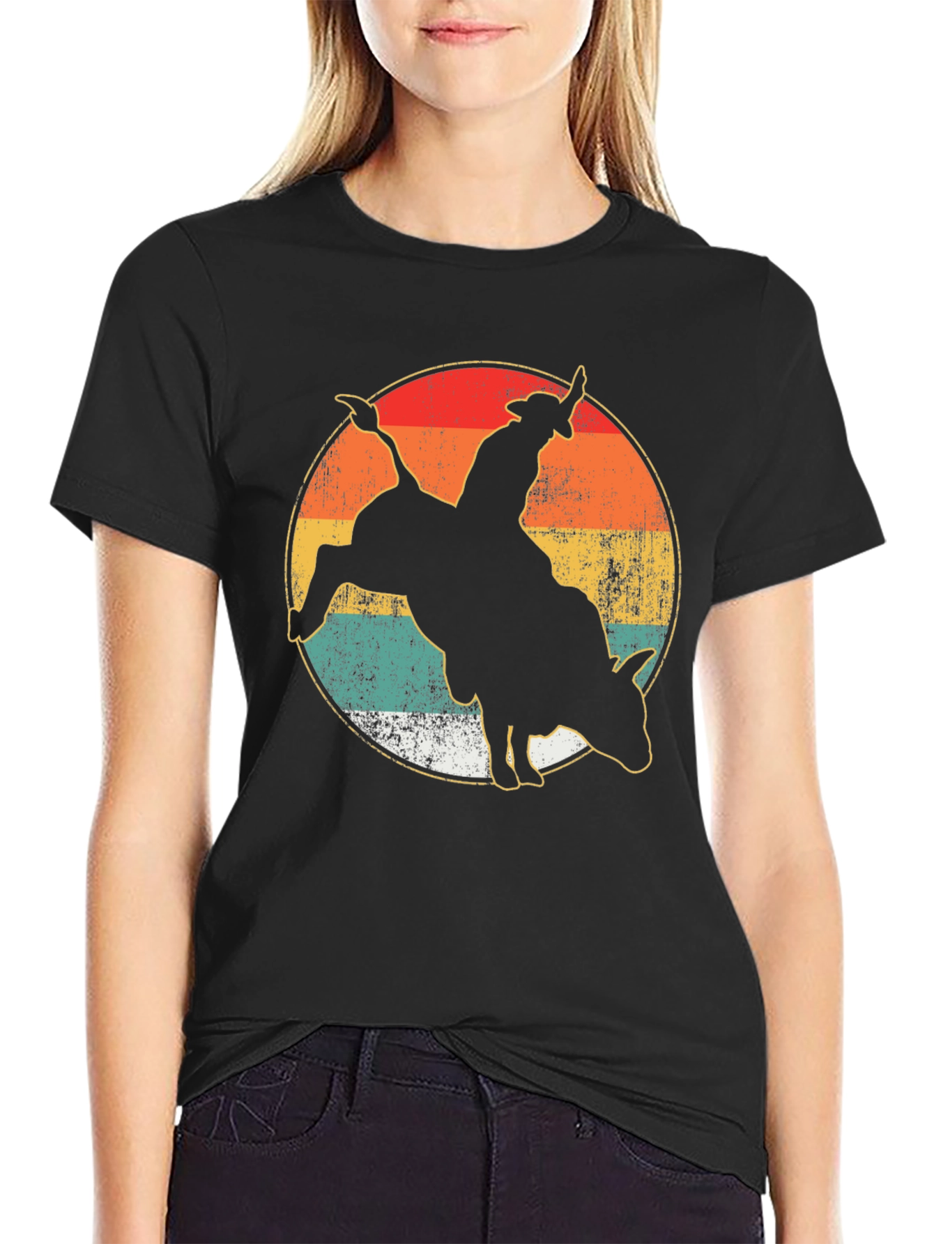 Black Retro Rodeo Bull Rider Graphic Tee view 2