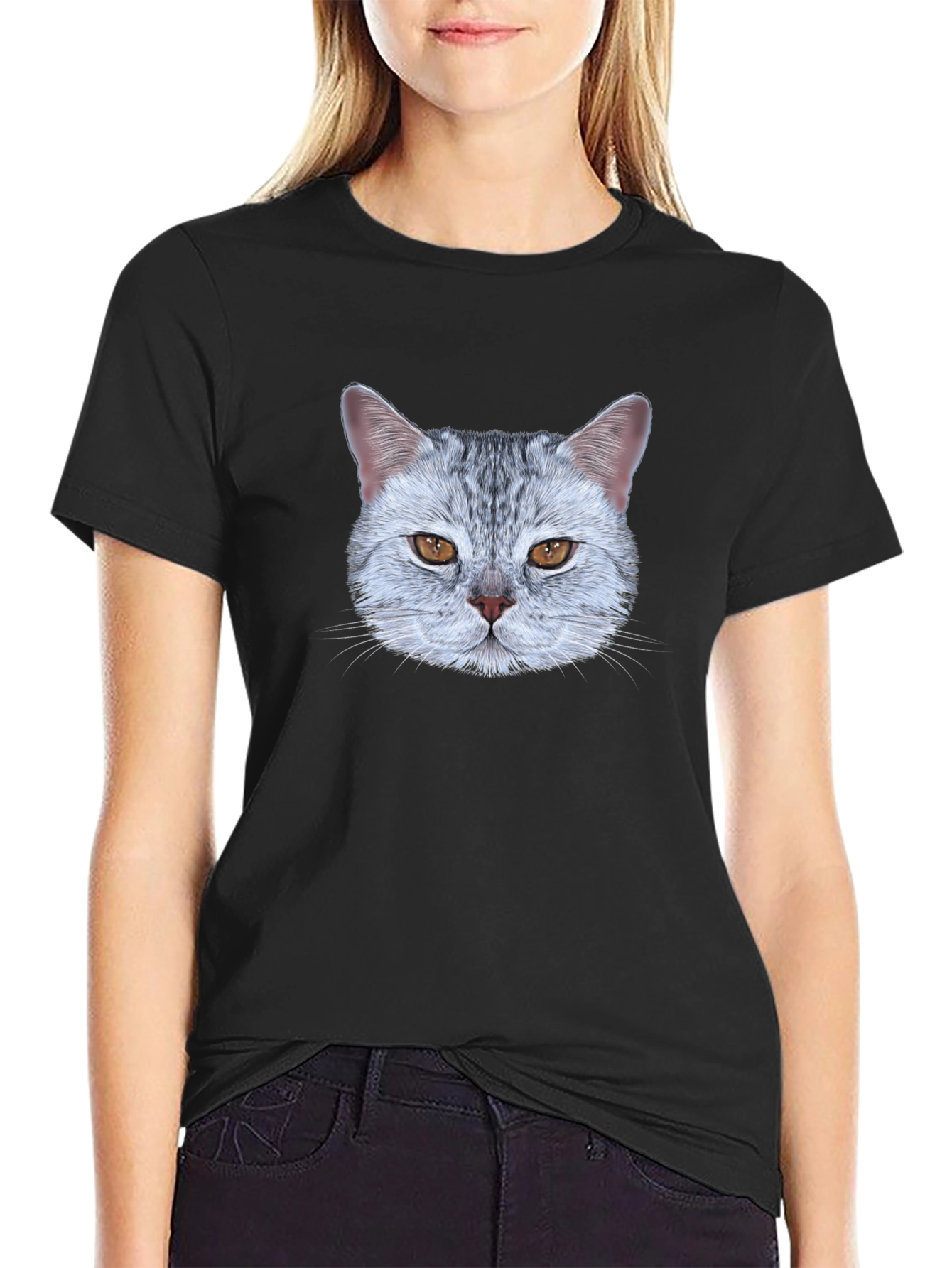 Black Cat Face Graphic Tee - Unique Design view 2