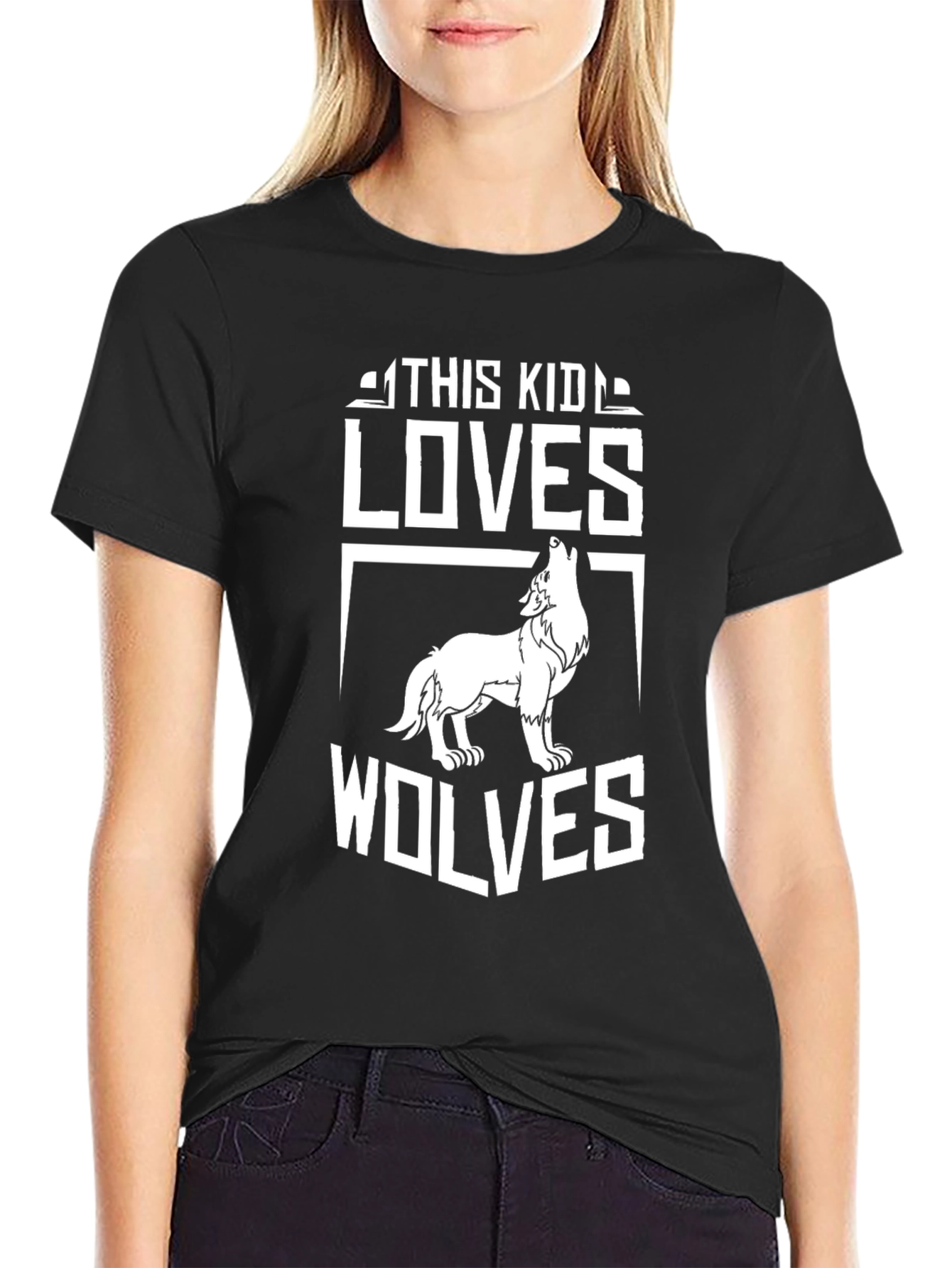 Black This Kid Loves Wolves Black Graphic T-Shirt view 2