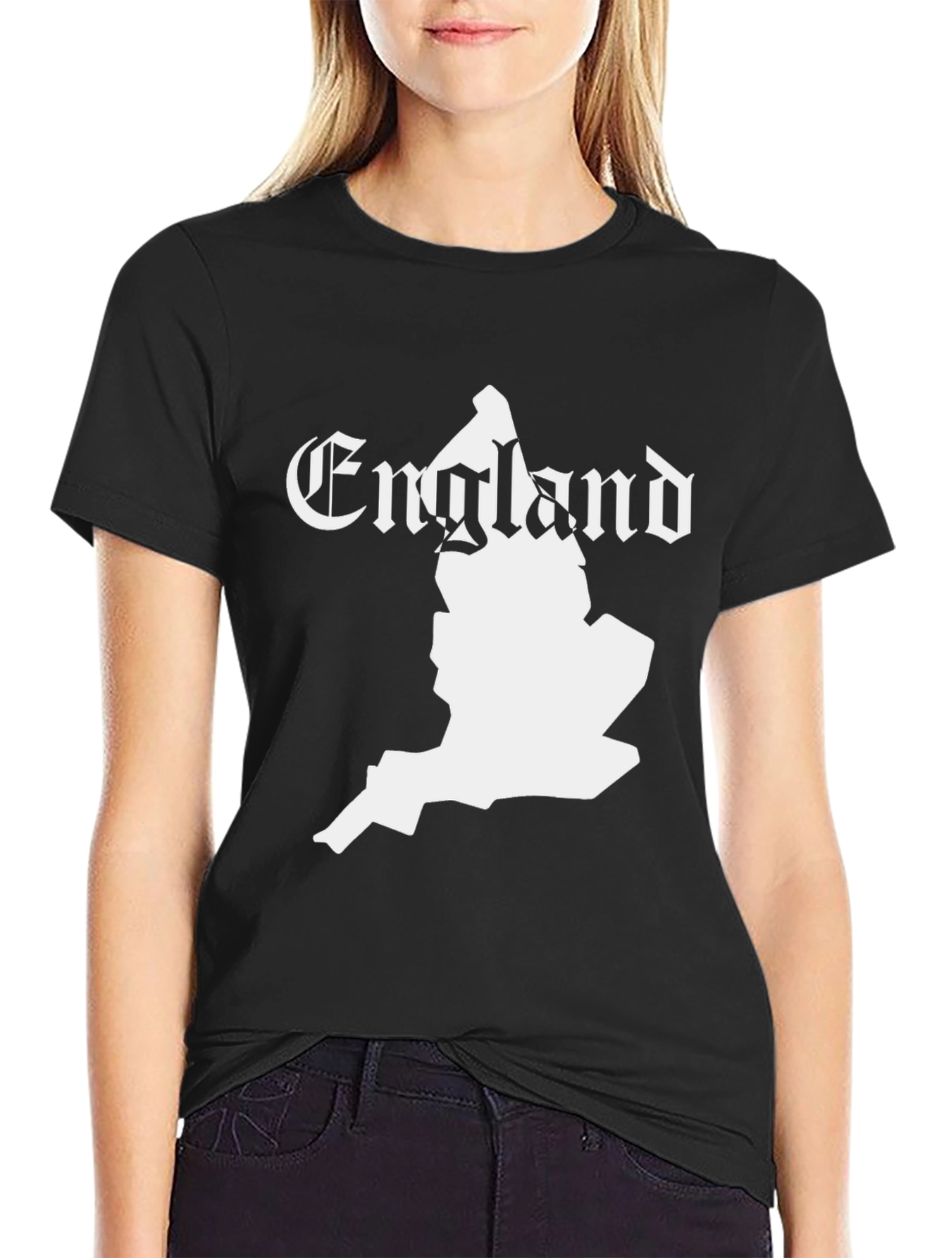 Black England Map Graphic Tee - Black Crew Neck T-Shirt view 2