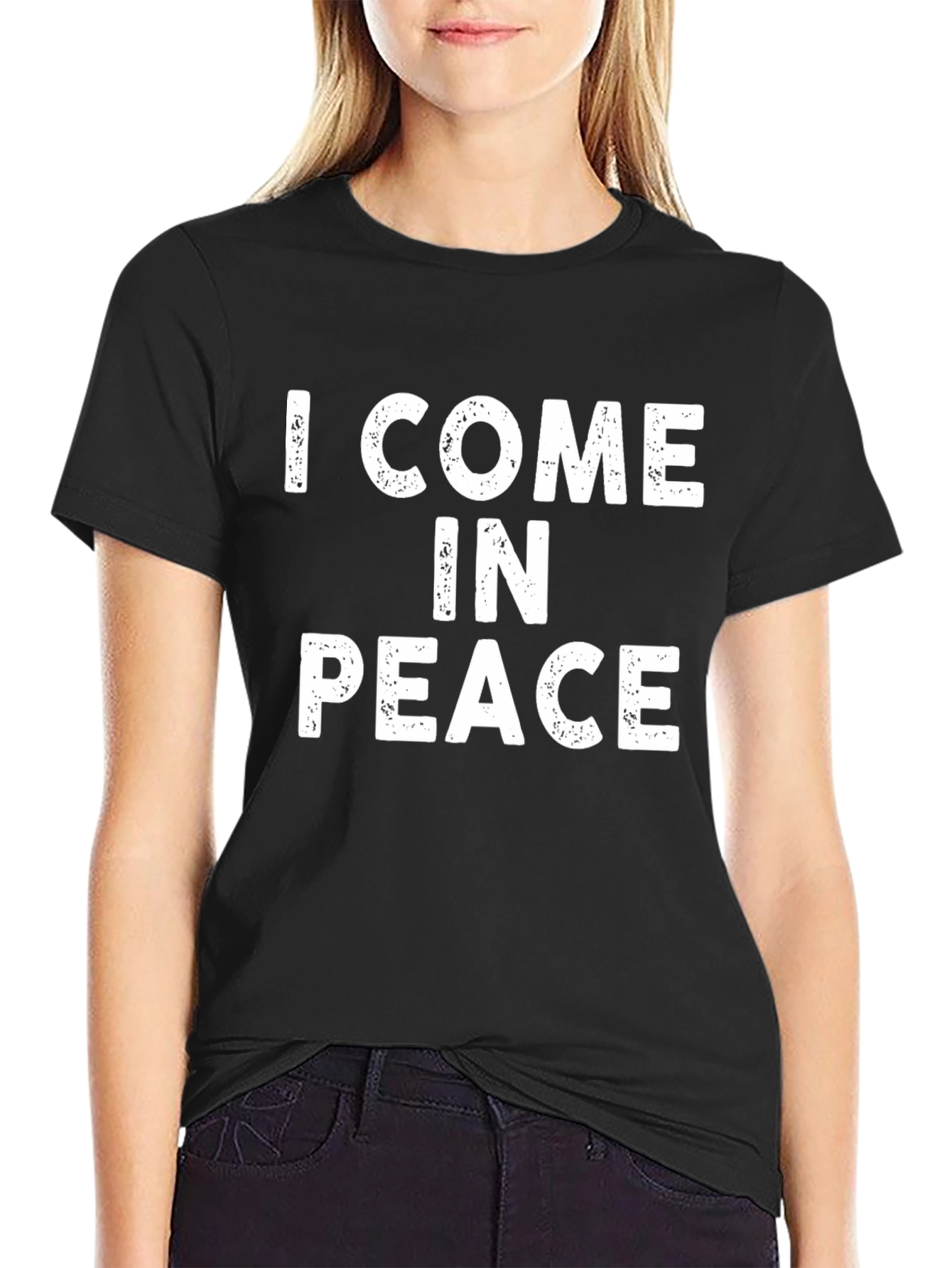 Black I Come In Peace Black Graphic Tee view 2