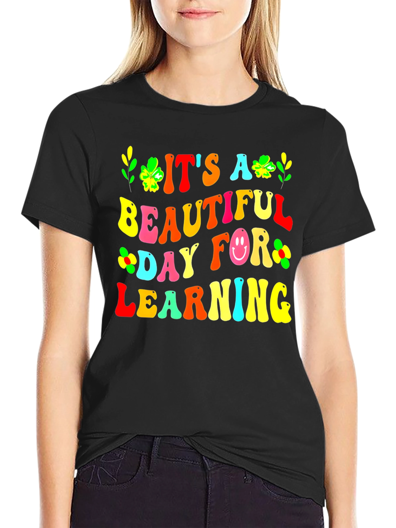 Black It's A Beautiful Day For Learning Teacher T-Shirt view 2