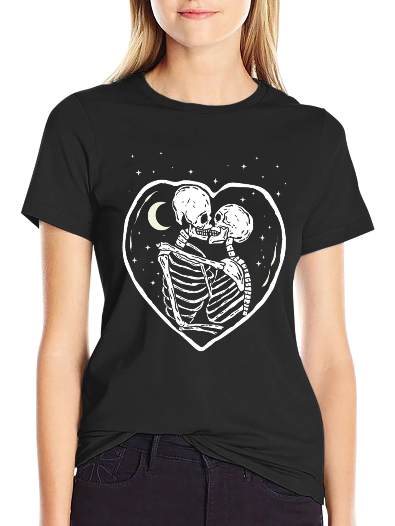 Black Skeleton Lovers T-Shirt - Gothic Valentine's Day view 2