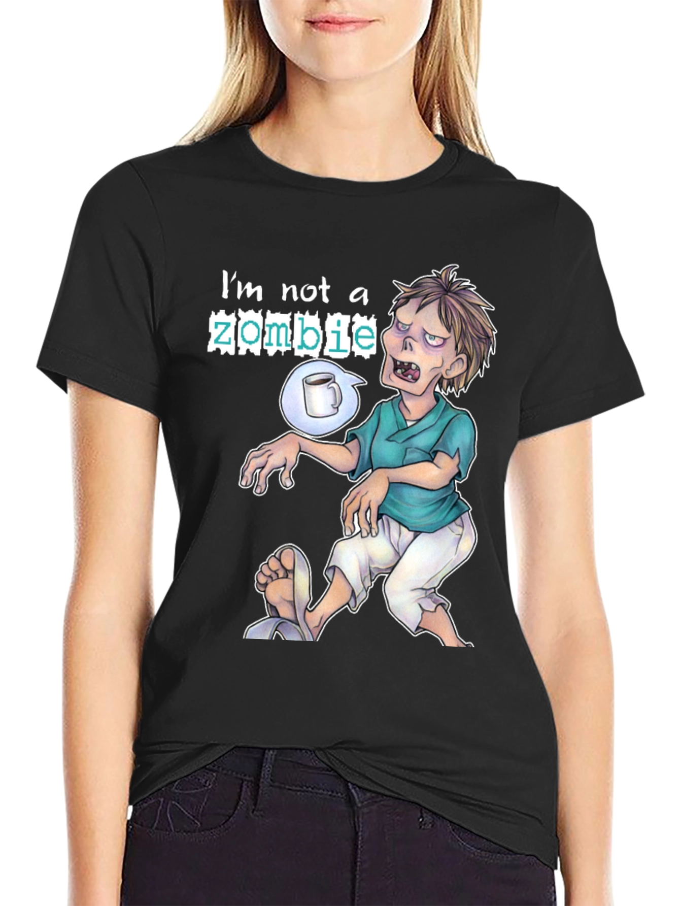 Black I'm Not A Zombie T-Shirt - Coffee Lover Tee view 2