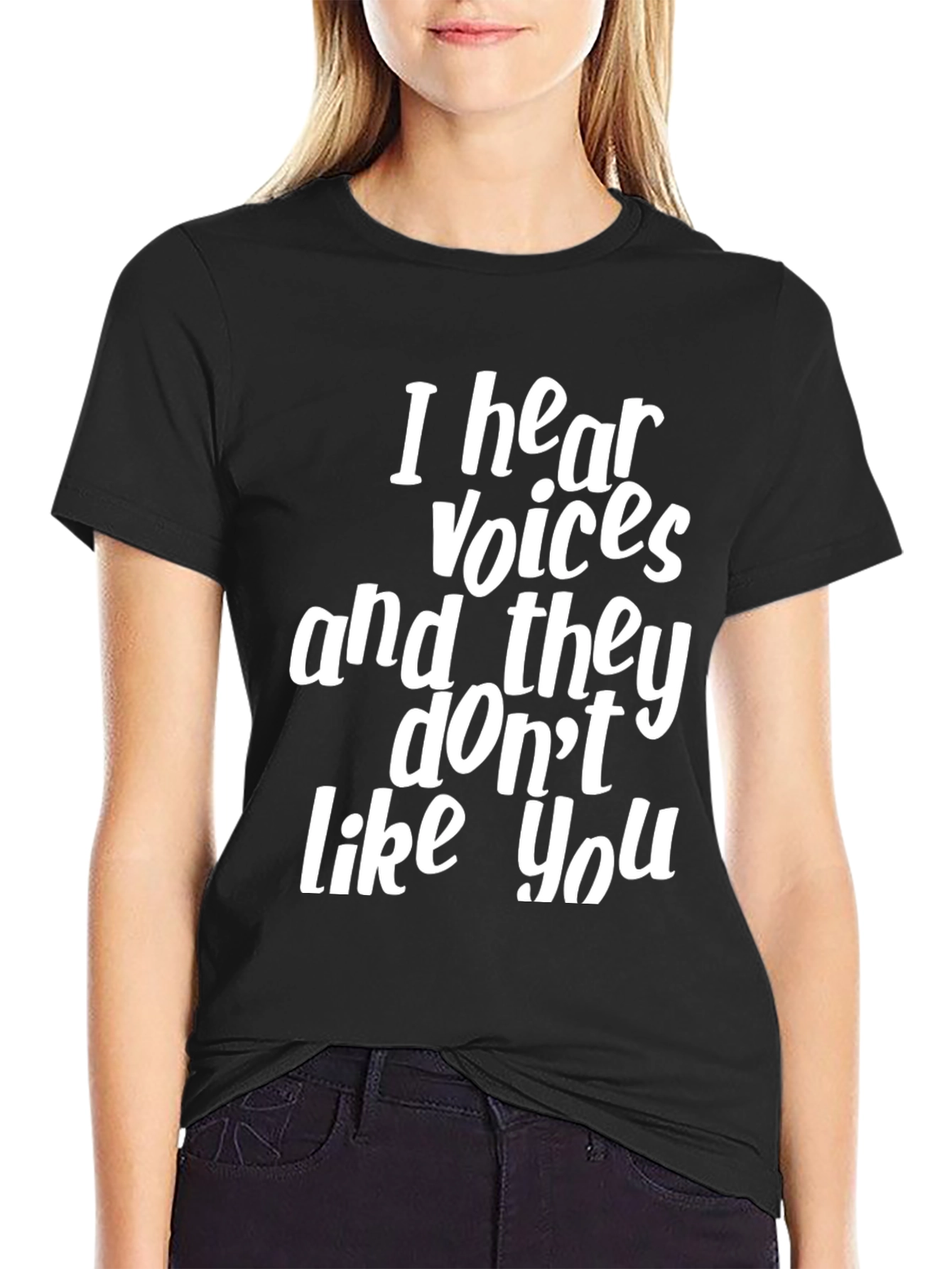 Black Funny "I Hear Voices" Graphic Tee - Black view 2
