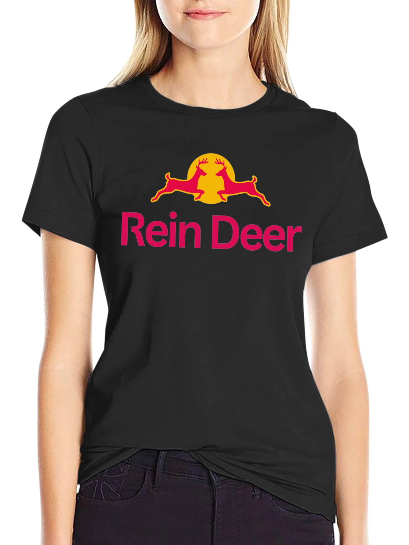 Black Rein Deer Funny T-Shirt - Novelty Graphic Tee view 2