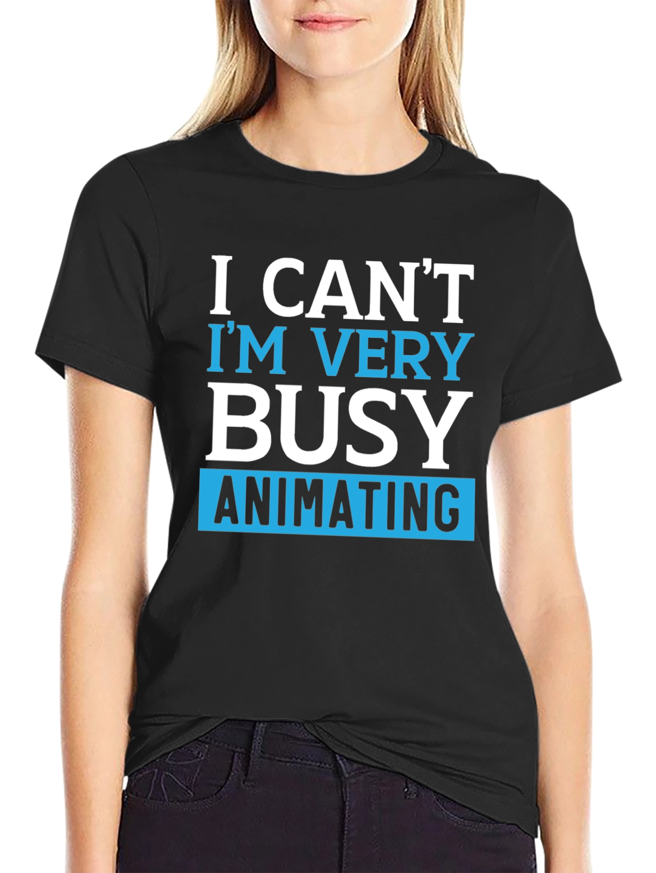 Black Funny Animating T-Shirt - I Can't I'm Very Busy view 2