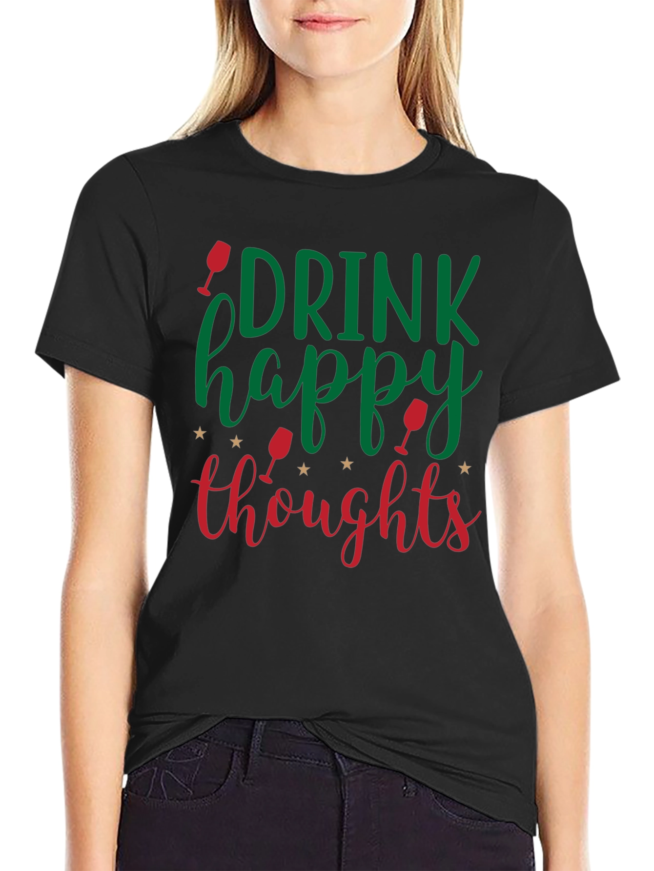 Black Drink Happy Thoughts Graphic Tee - Black view 2