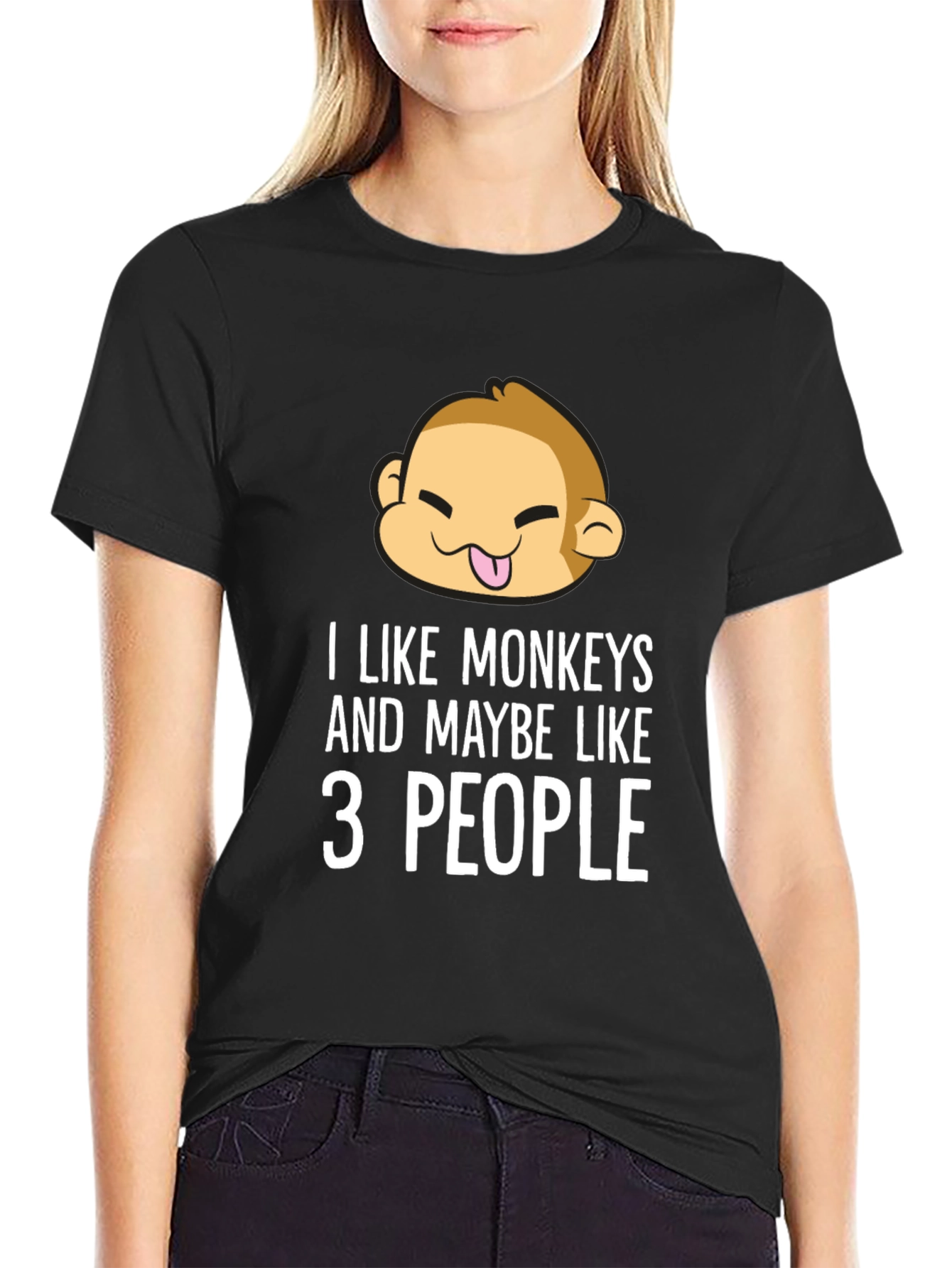 Black Funny Monkey Lover T-Shirt - I Like Monkeys and Maybe Like 3 People view 2