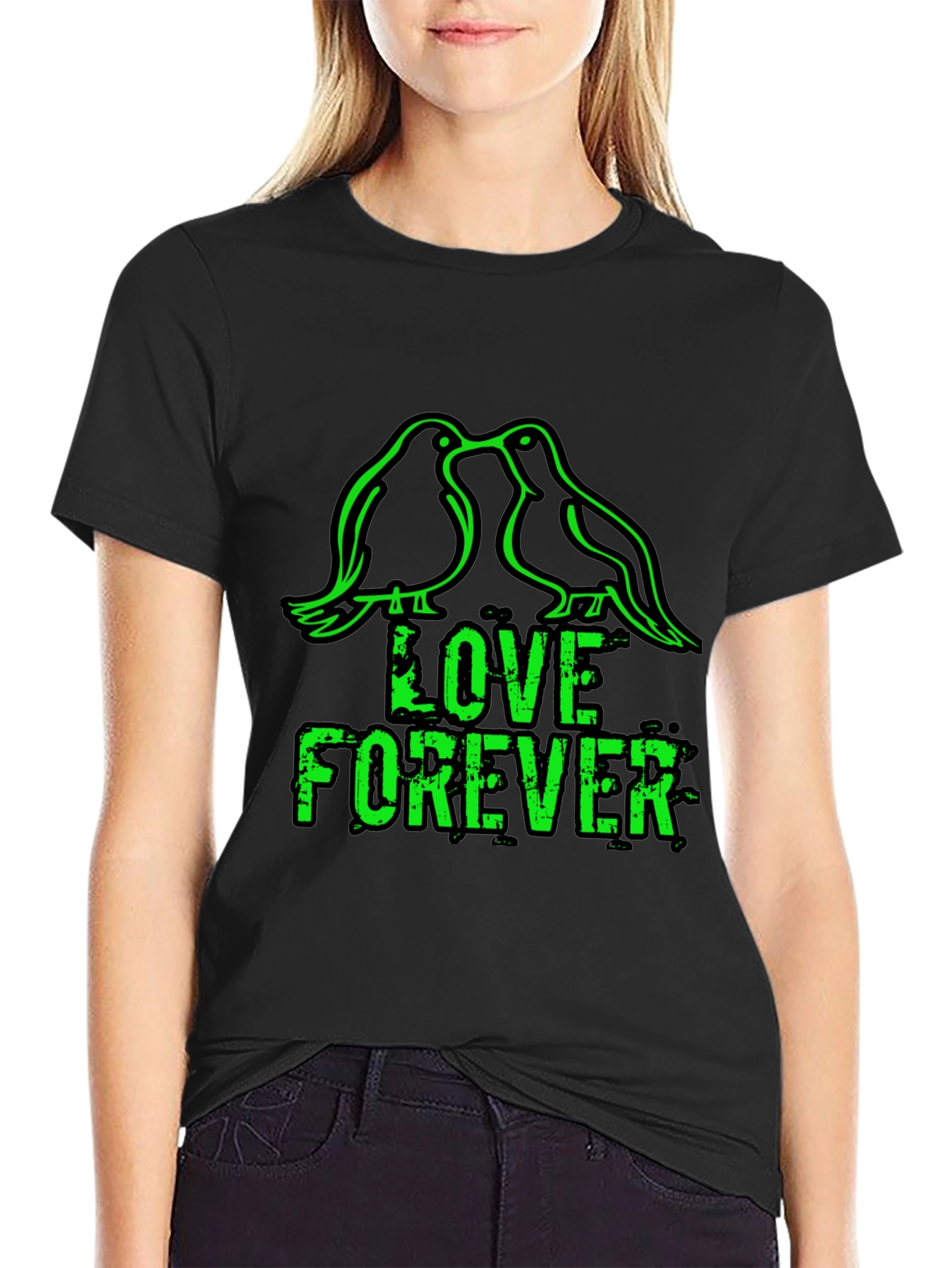 Black Love Forever T-Shirt - Birds & Grunge Style view 2