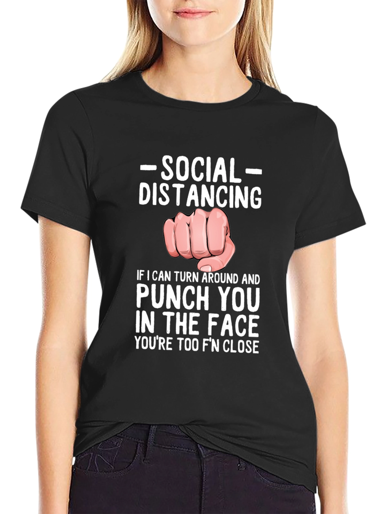 Black Social Distancing Punch T-Shirt view 2