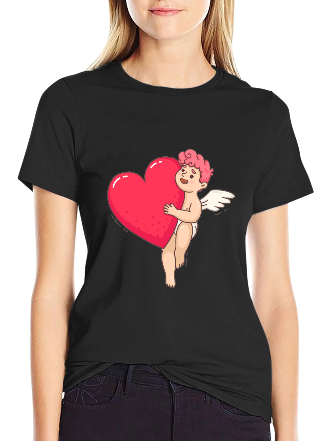 Black Cupid Heart Graphic Tee - Black view 2