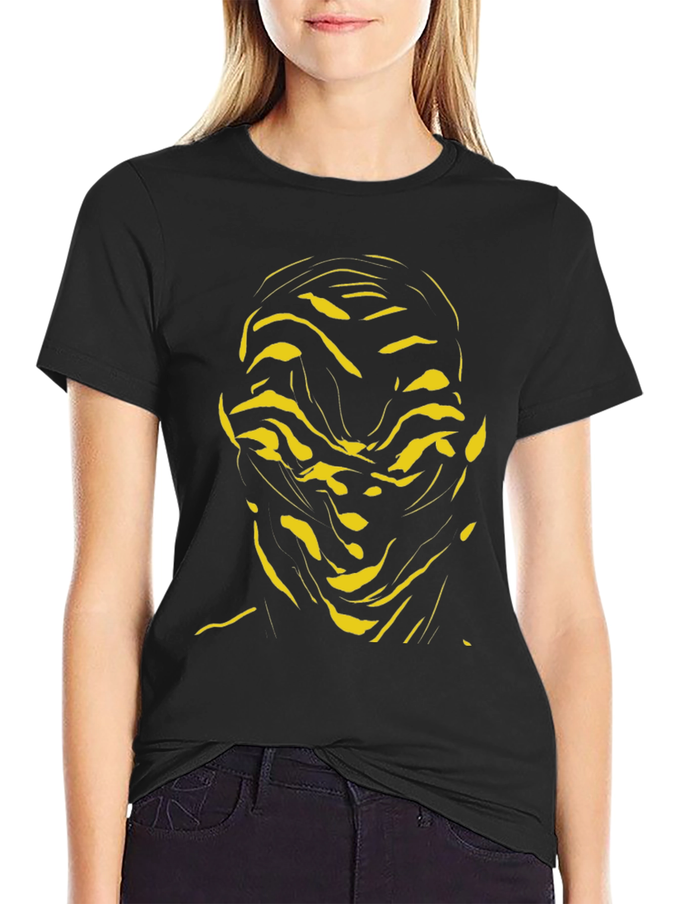Abstract Face Graphic Tee - Black Cotton Shirt - 2