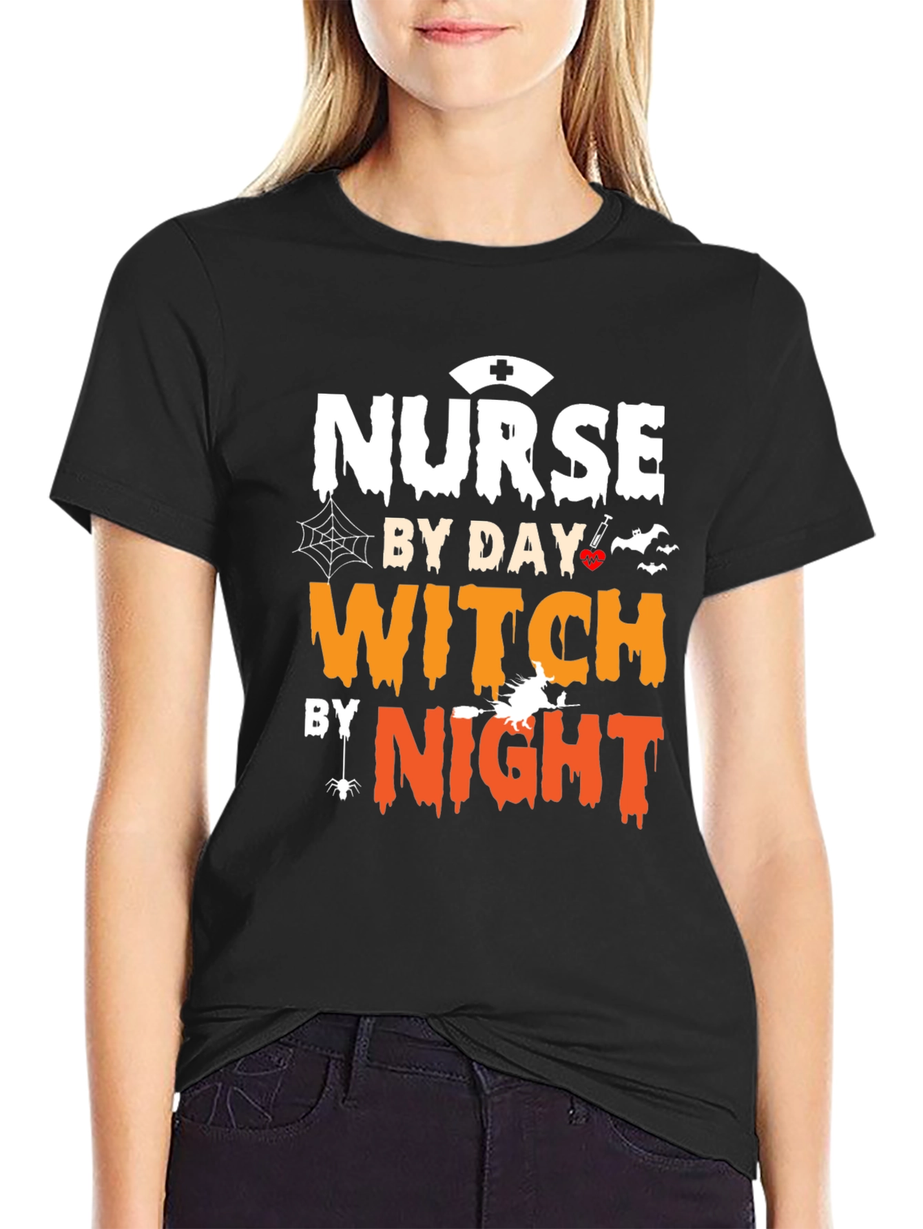 Black Nurse By Day Witch By Night Halloween T-Shirt view 2