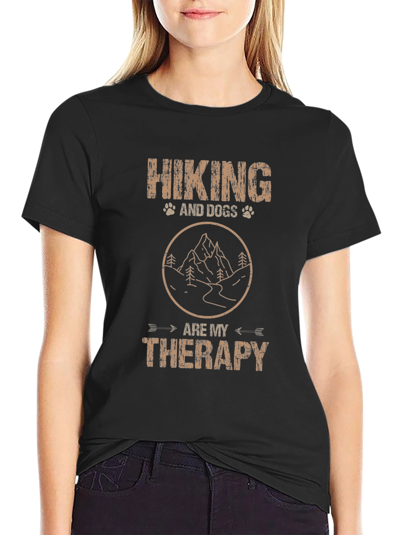 Black Hiking & Dogs Therapy T-Shirt - Nature Lover view 2