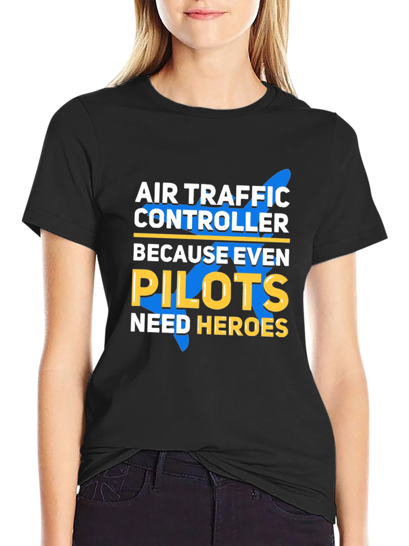 Black Air Traffic Controller Pilot Hero T-Shirt view 2