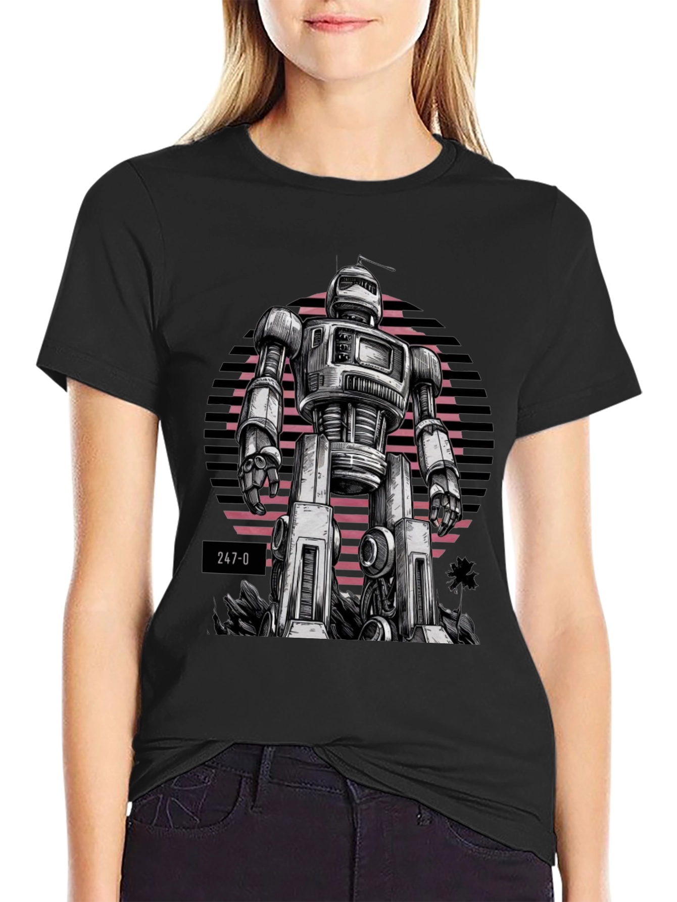 Black Retro Robot Graphic Tee view 2