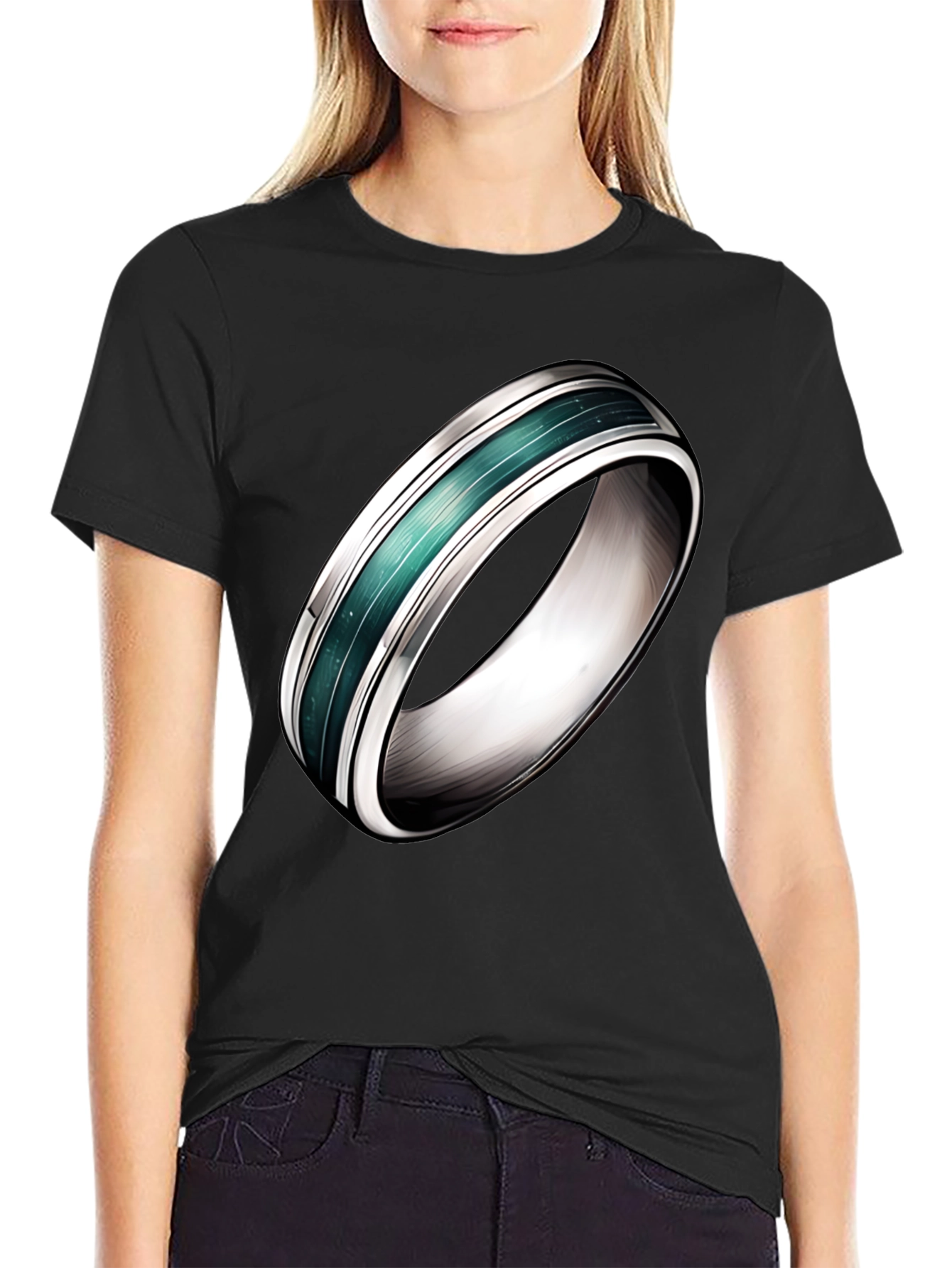 Black Statement Ring Tee - Modern Graphic Design view 2