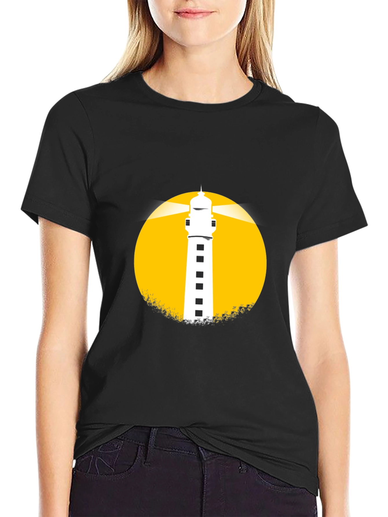 Black Lighthouse Graphic Tee - Black Cotton Blend view 2