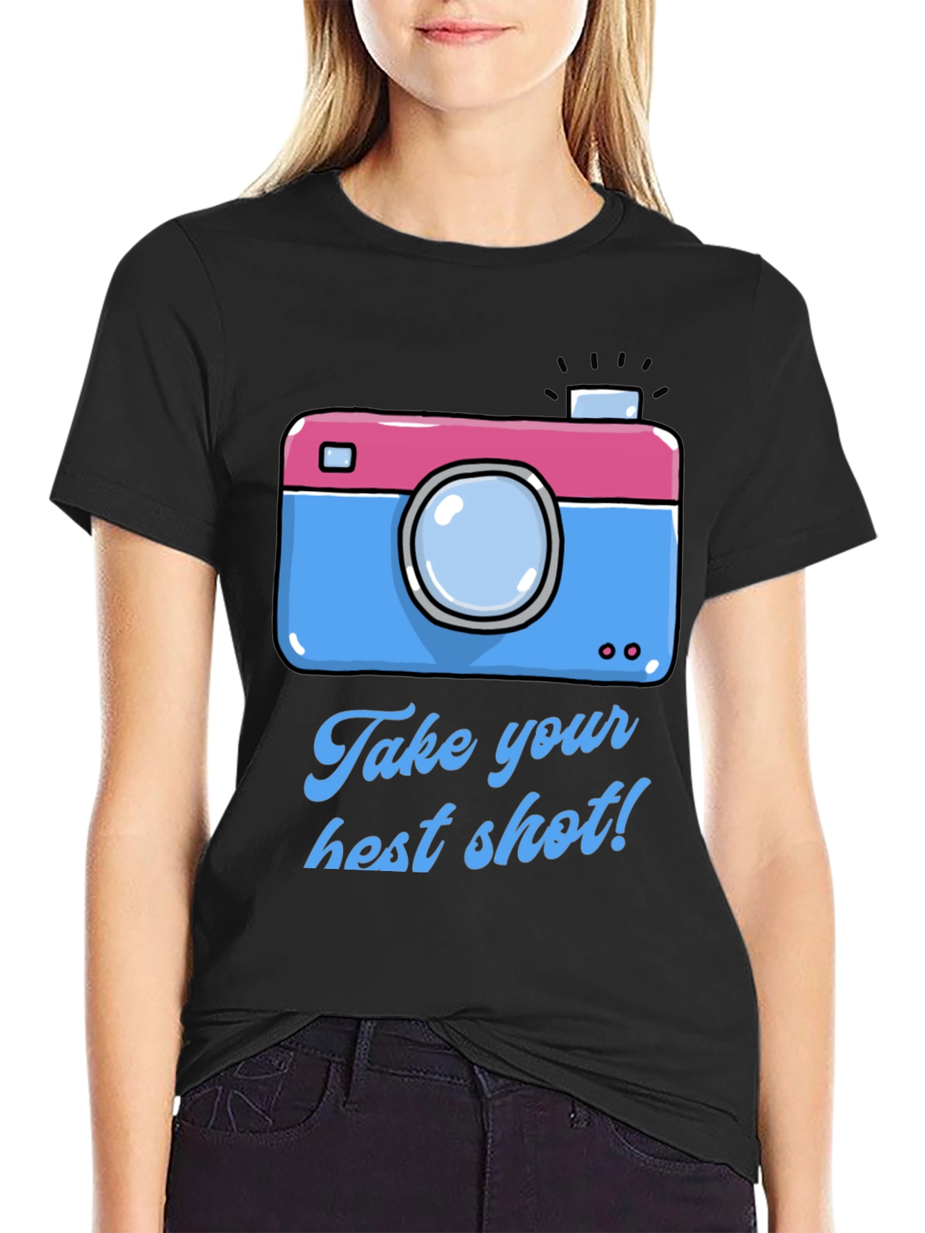 Black Fun Camera Graphic T-Shirt - Take Your Best Shot! view 2