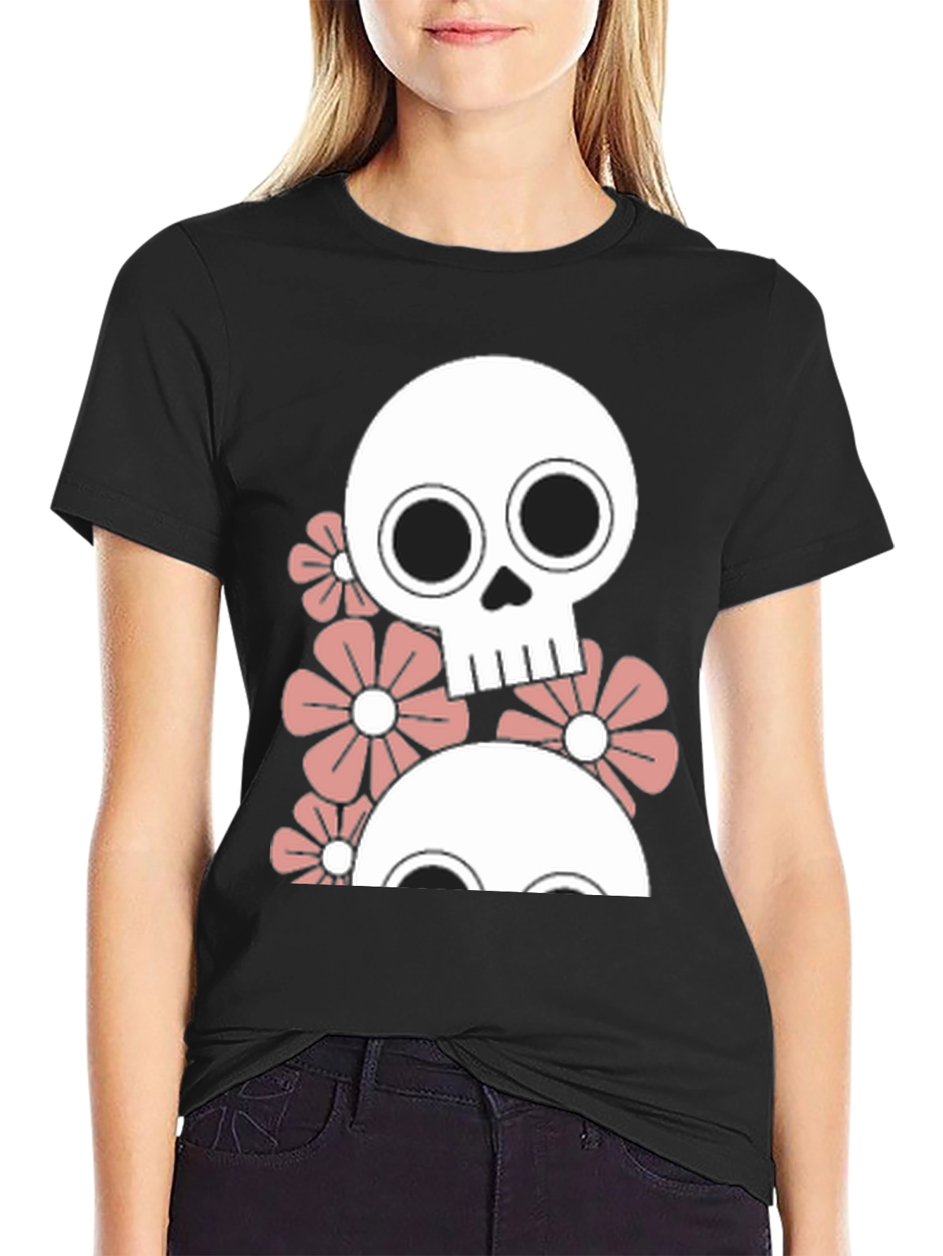 Black Skull & Flower Graphic Tee - Men's Black T-Shirt view 2