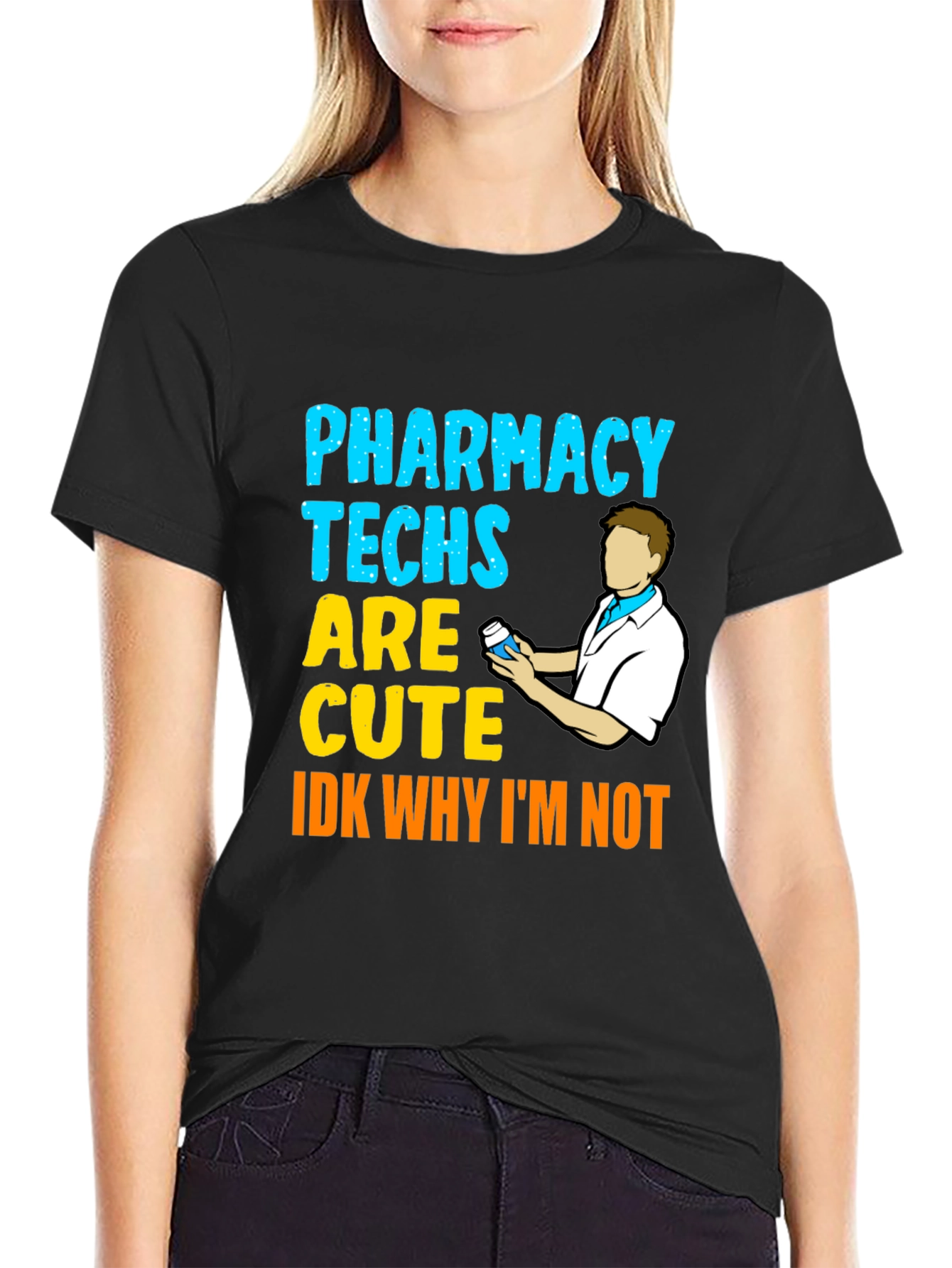 Black Pharmacy Techs Are Cute Men's Black T-Shirt view 2