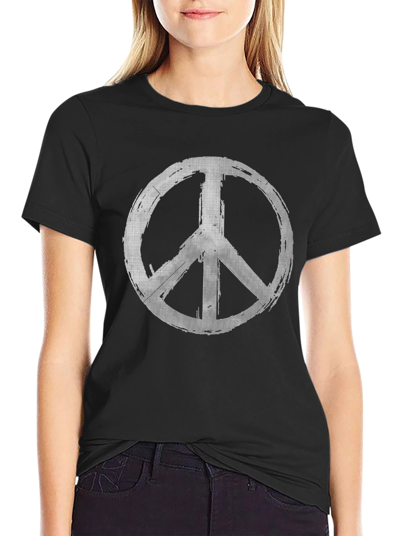 Black Peace Sign Graphic Tee - Grunge Style Black T-Shirt view 2
