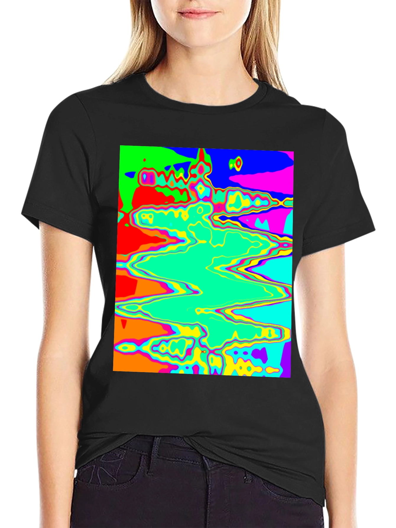 Black Psychedelic Wave T-Shirt - Bold Graphic Tee view 2