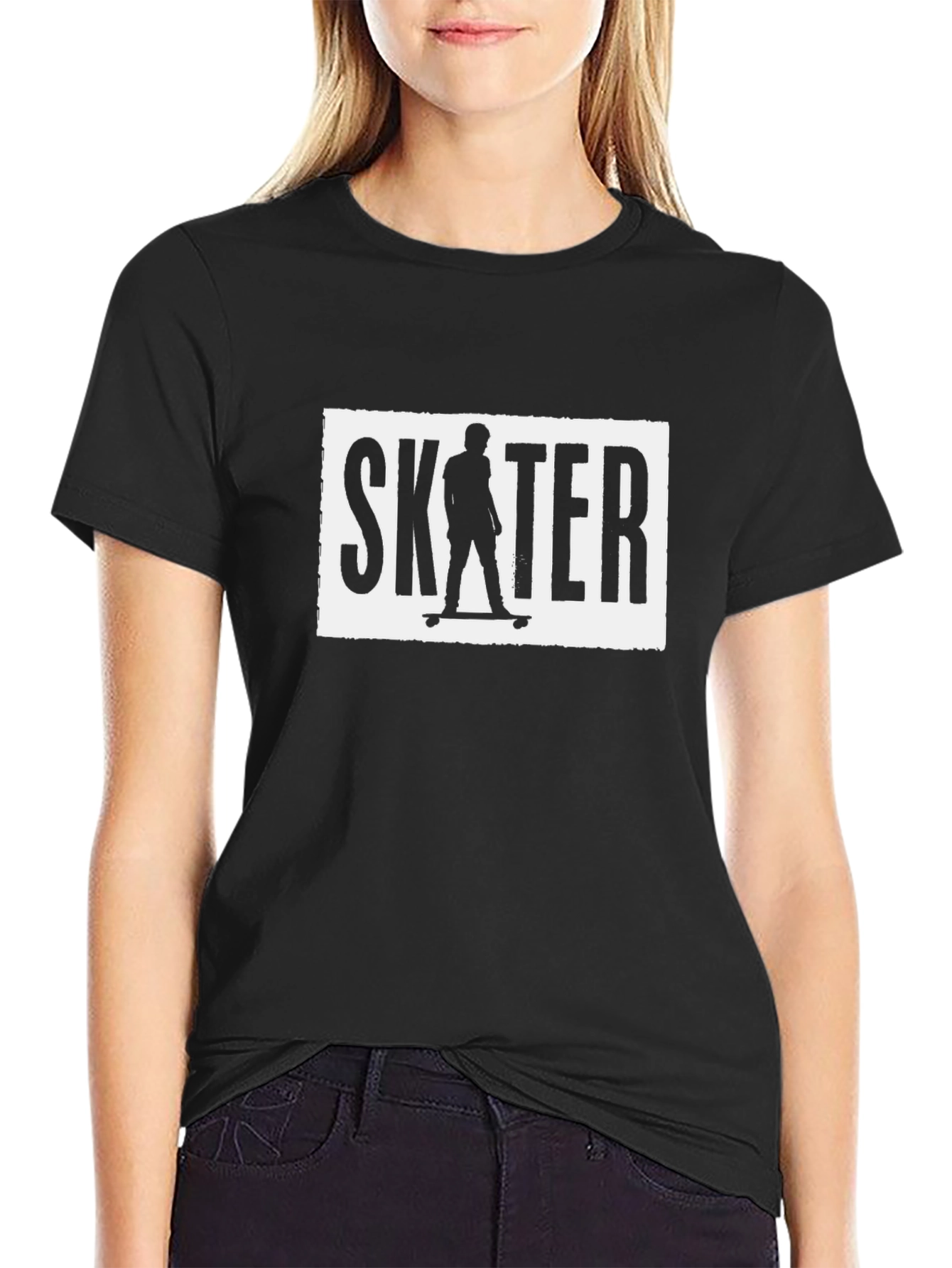 Black Skater Graphic Tee - Black Crew Neck T-Shirt view 2