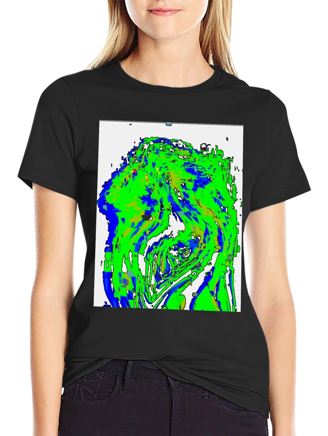 Black Abstract Green & Blue Graphic Tee view 2