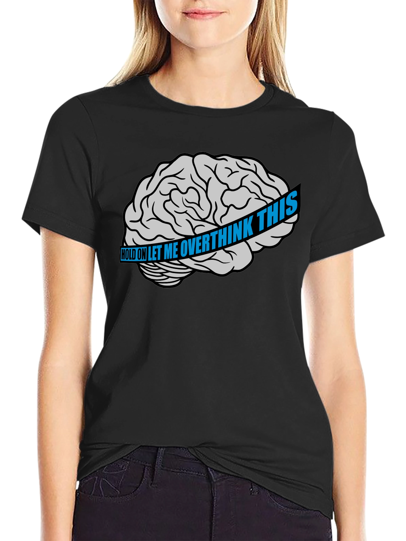 Black Overthink Brain Graphic T-Shirt - Black view 2