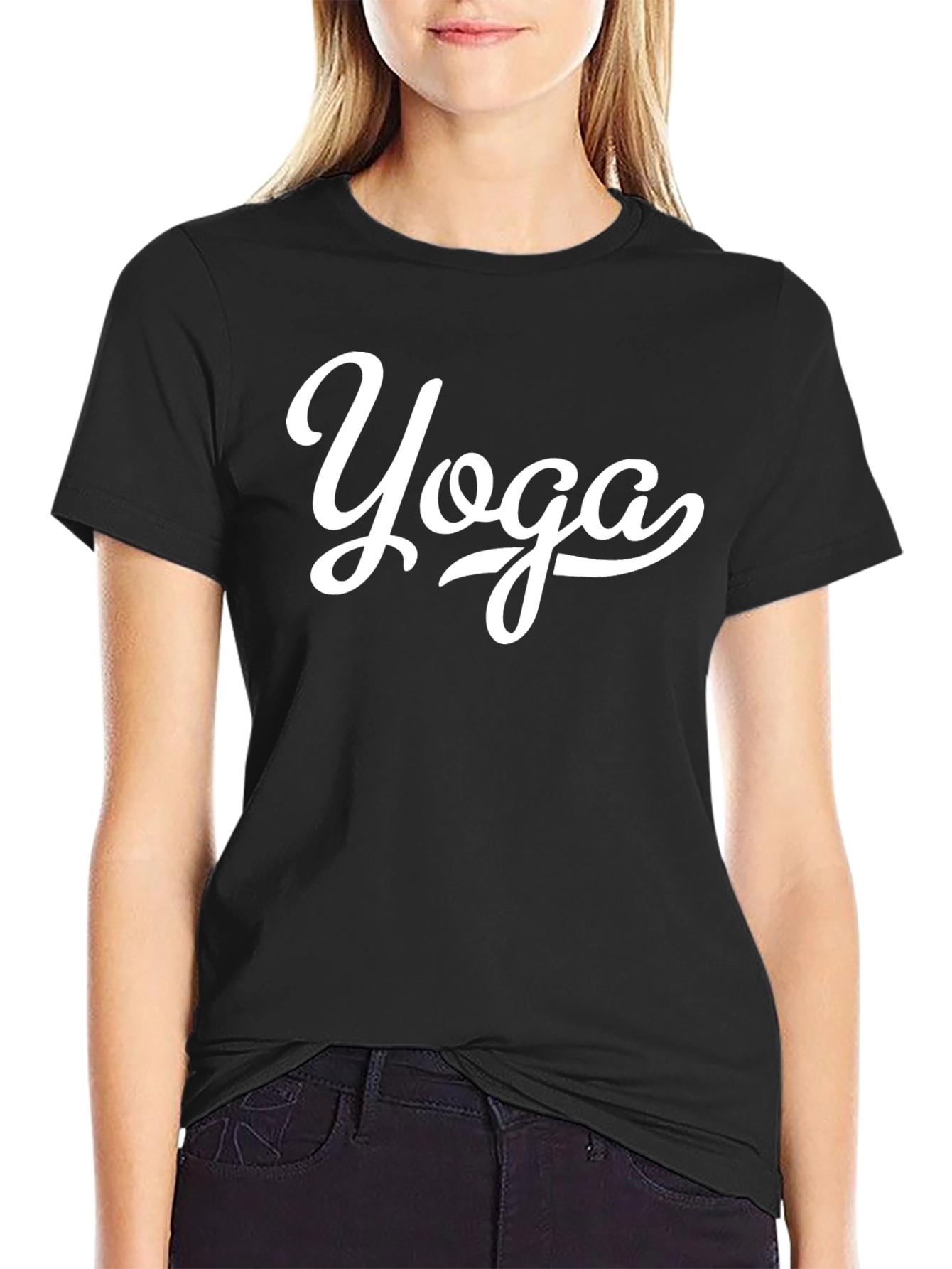 Black Yoga Graphic Tee - Black Cotton Blend Shirt view 2