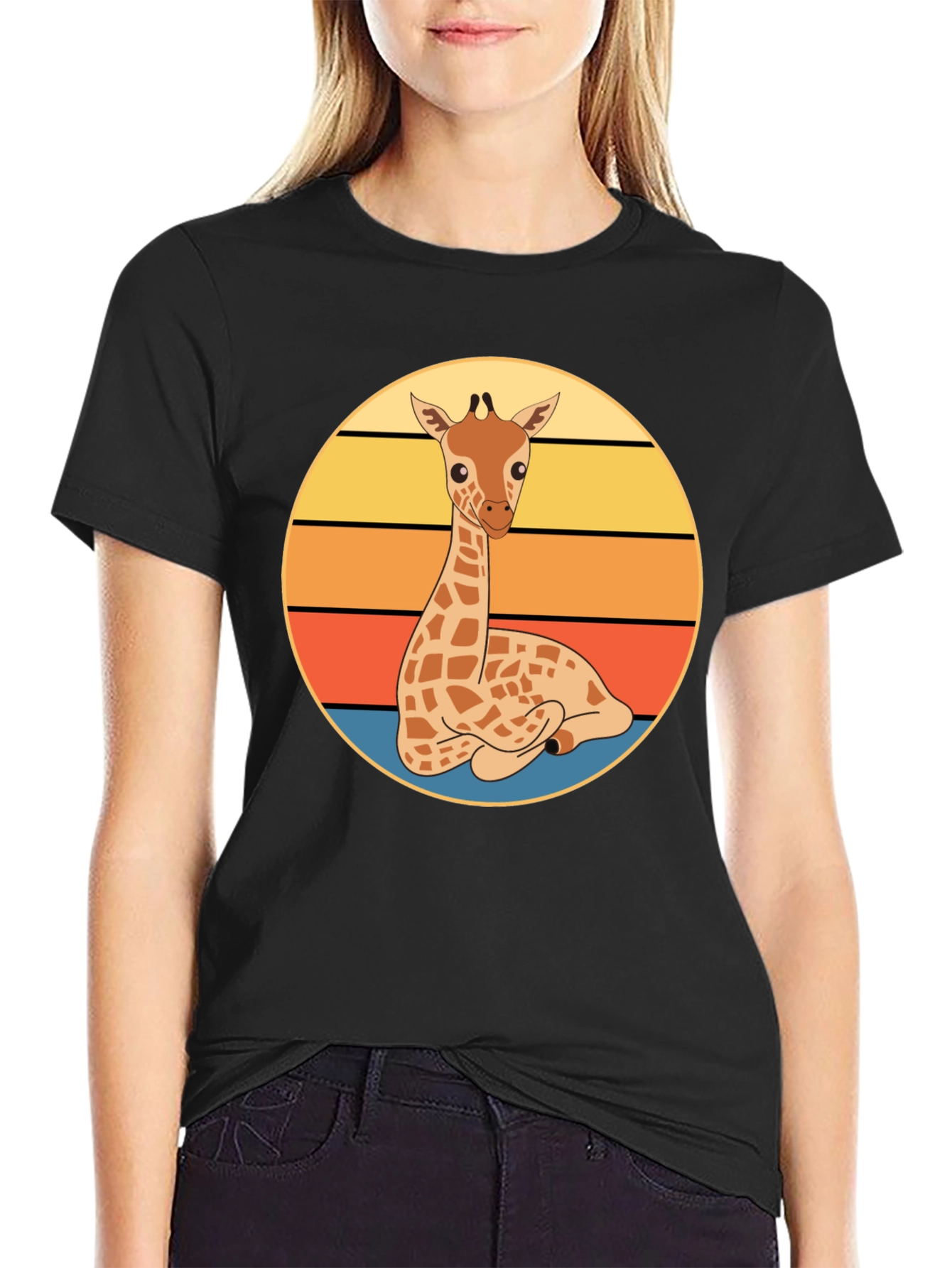 Black Giraffe Sunset Graphic Tee - Cute Cartoon Design view 2