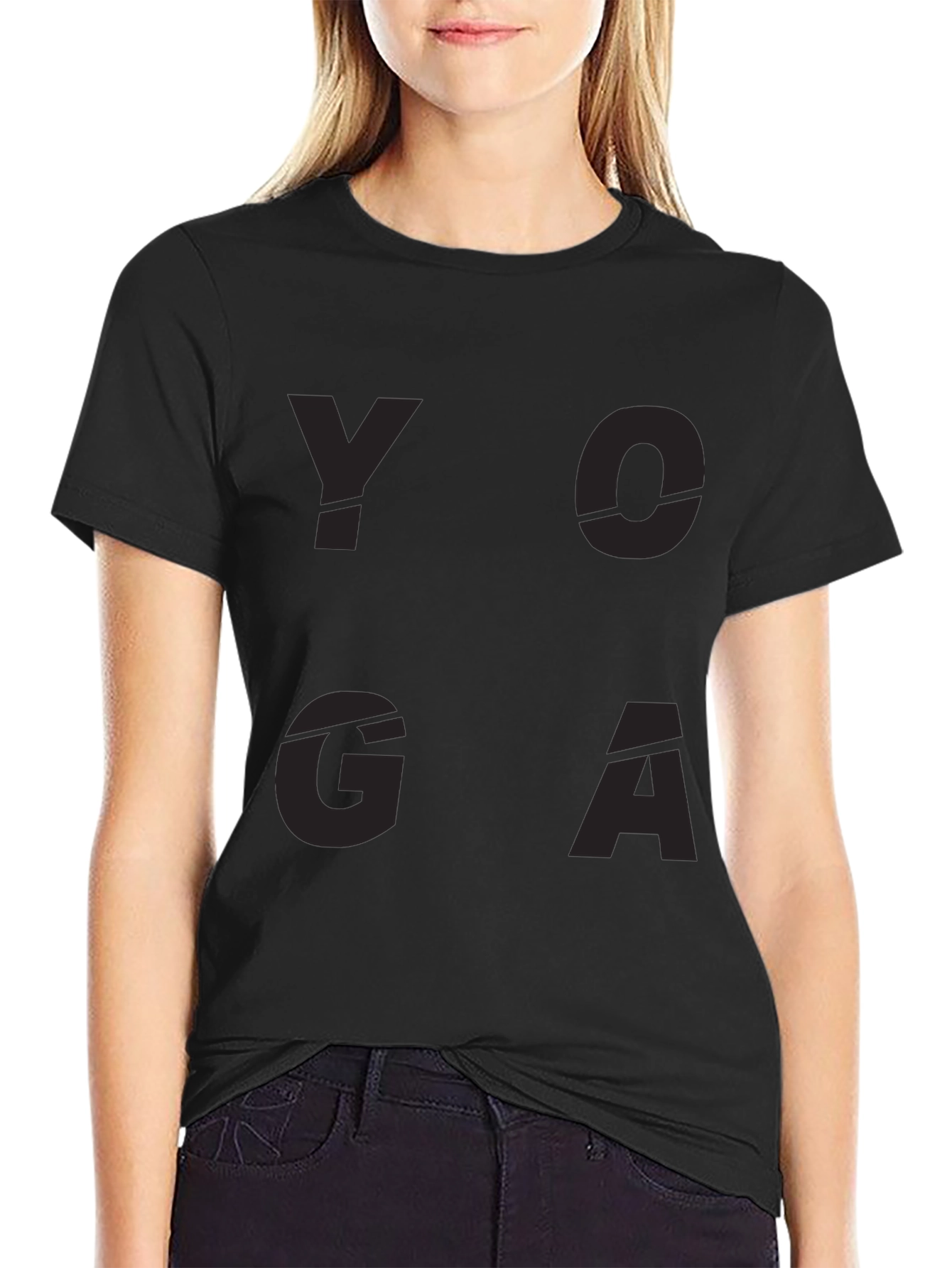 Black Yoga Graphic Print Black T-Shirt view 2