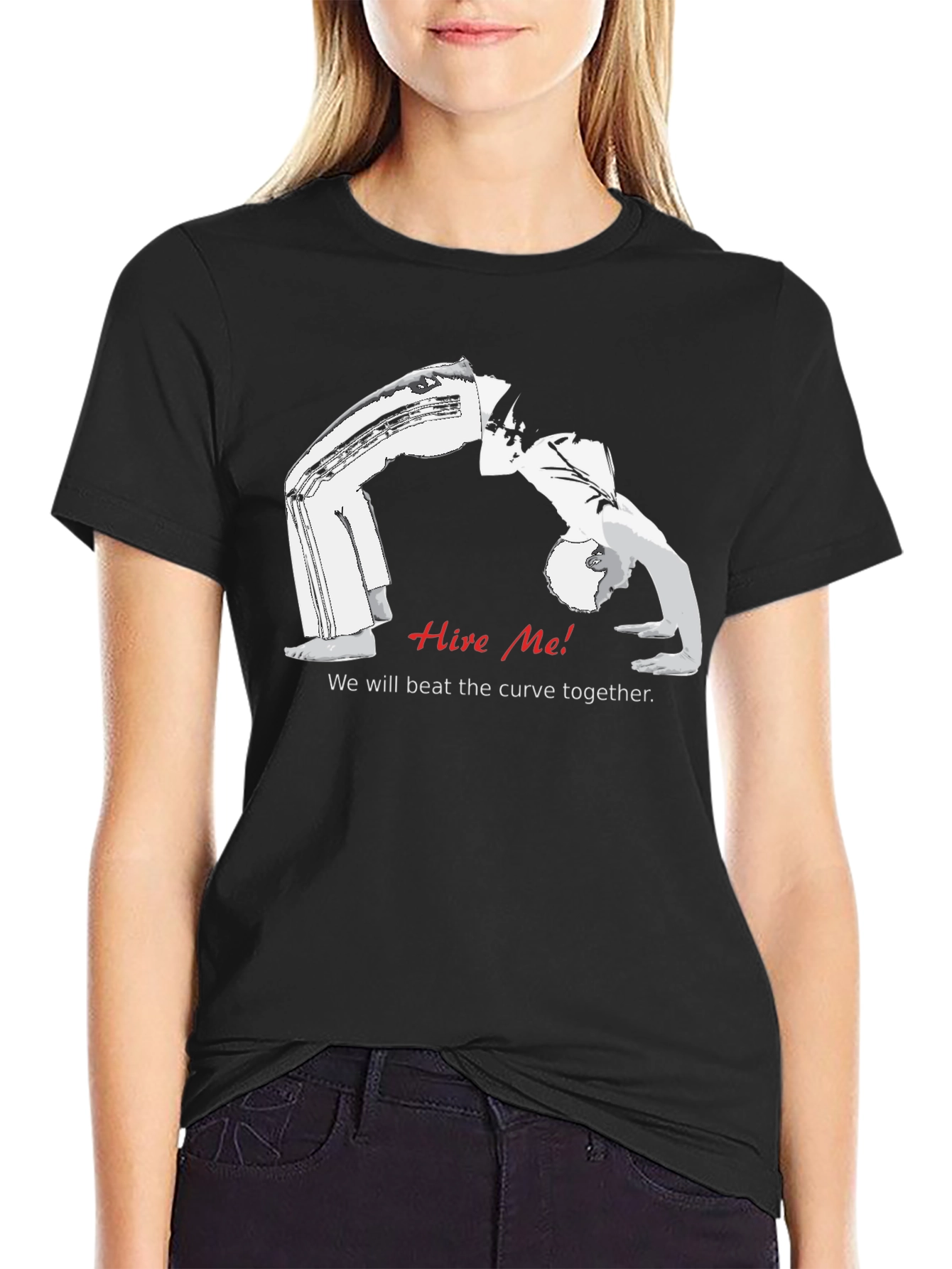 Black Hire Me! Funny T-Shirt view 2