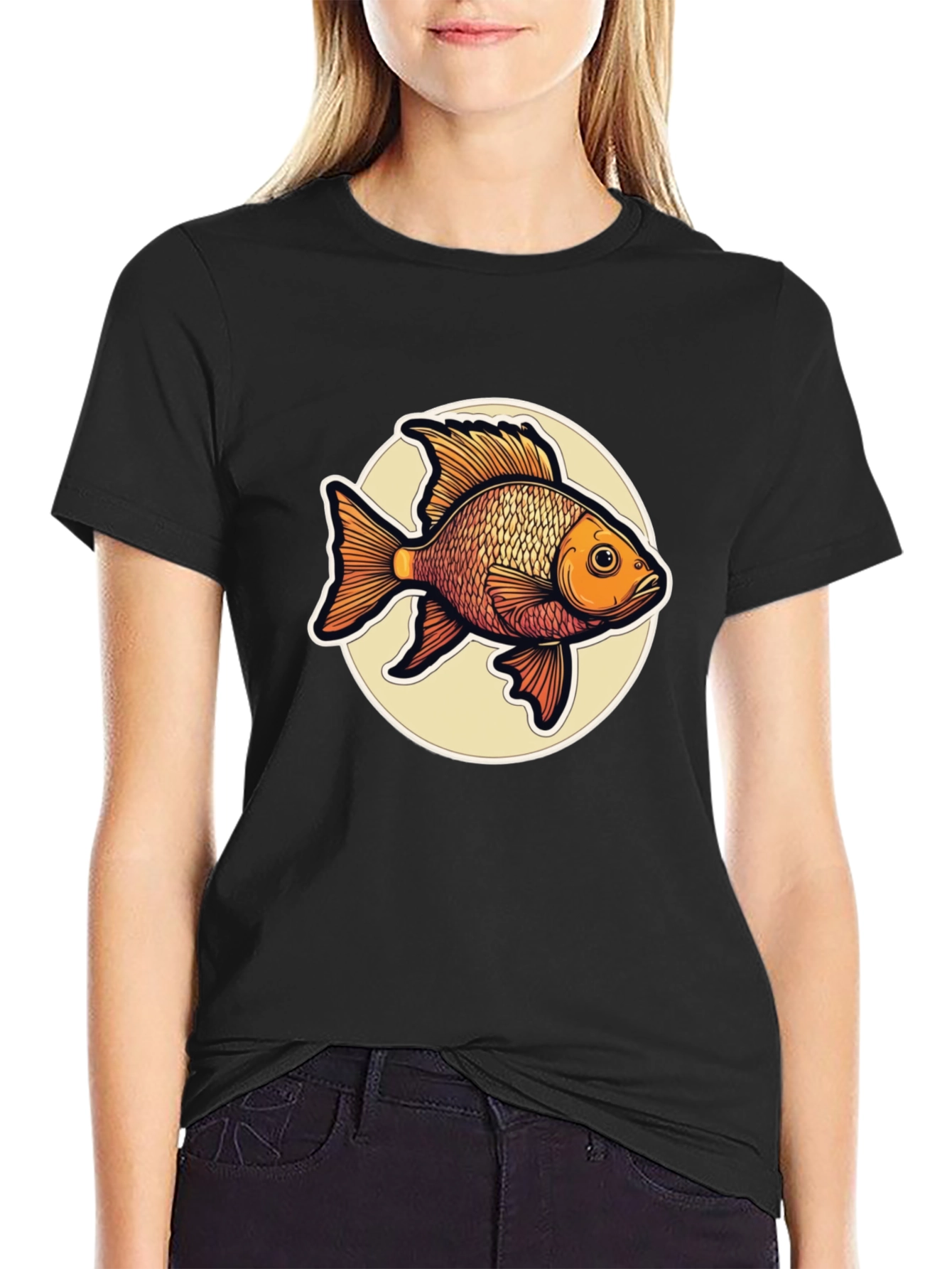 Black Goldfish Graphic Tee - Black Cotton T-Shirt view 2