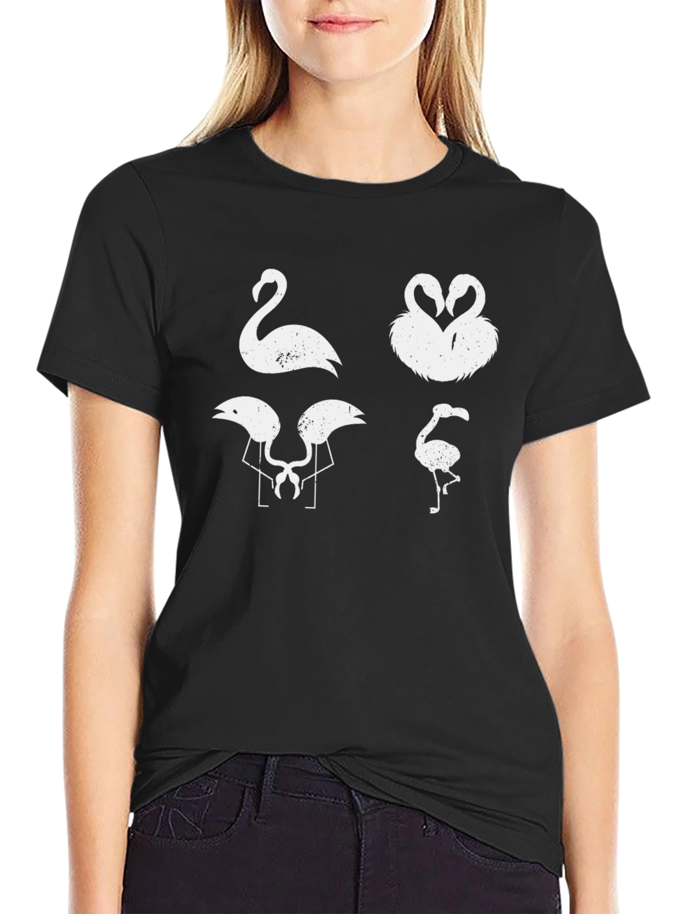 Black Flamingo Graphic Tee - Black Cotton T-Shirt view 2